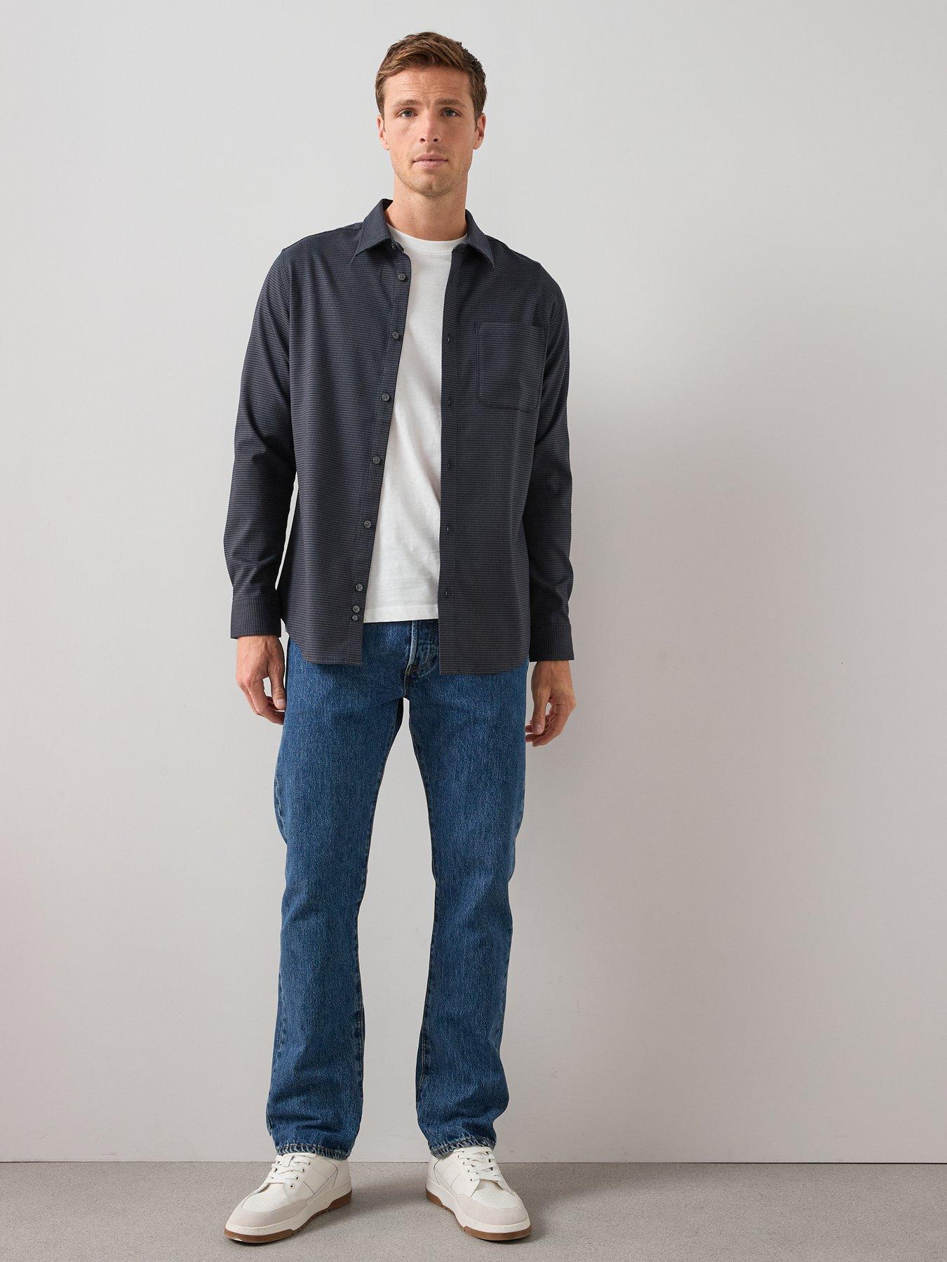 The Very Collection Long Sleeve Micro Dogtooth Shirt - Navy