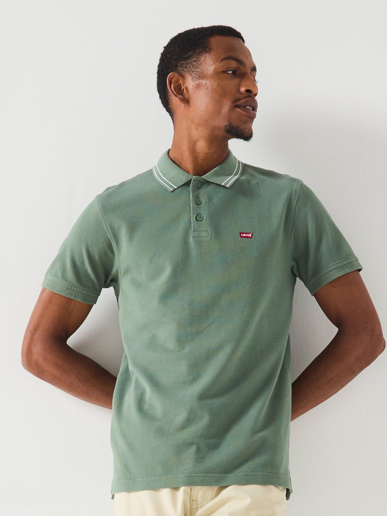undefined Housemark Logo Short Sleeve Tipped Collar Polo Shirt- Green