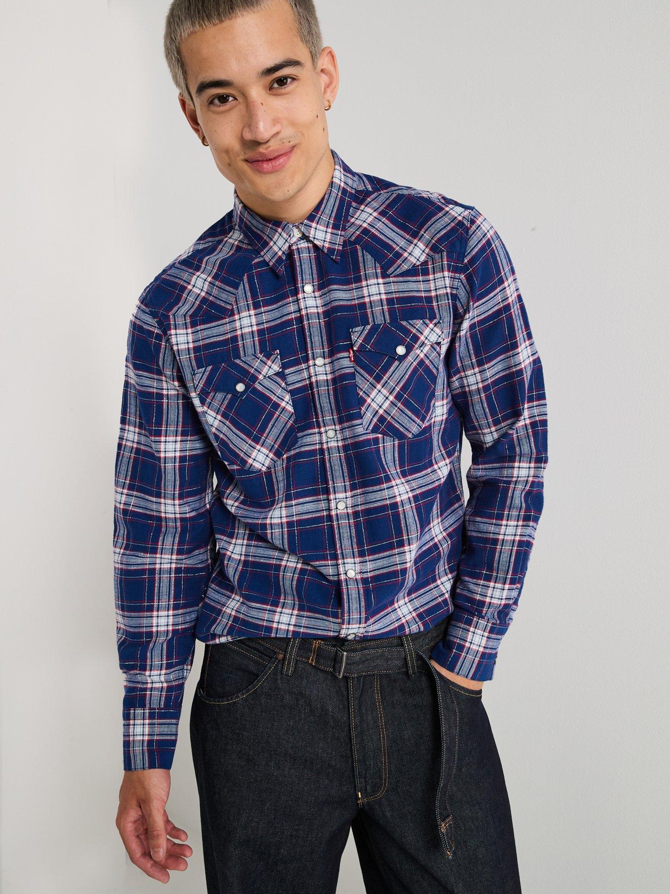 Image 1 of 6 of Levi's Levis Barstow Western Checked Button Down Shirt - Dark Blue