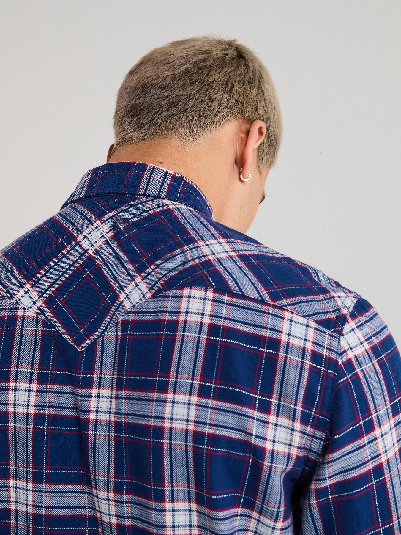 Image 4 of 6 of Levi's Levis Barstow Western Checked Button Down Shirt - Dark Blue