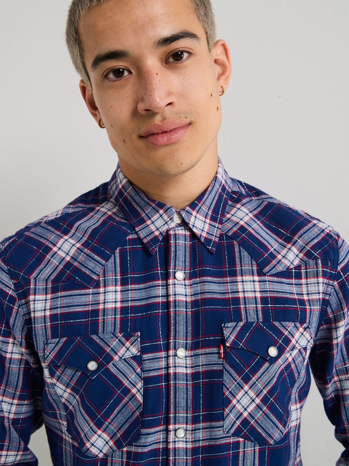 Image 5 of 6 of Levi's Levis Barstow Western Checked Button Down Shirt - Dark Blue