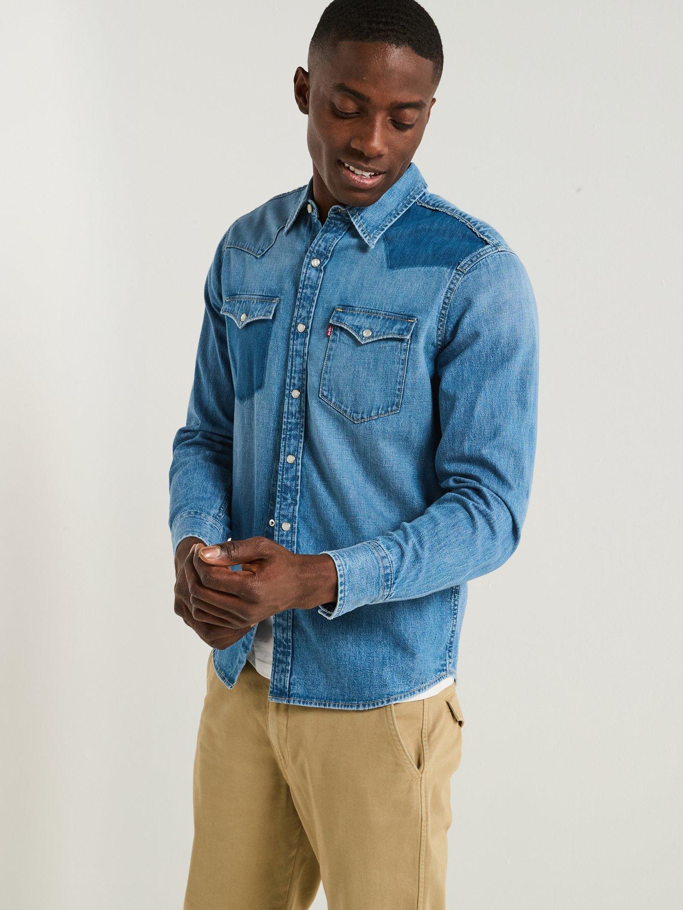 Image 1 of 6 of Levi's Classic Western Denim Patch Long Sleeve Shirt- Blue