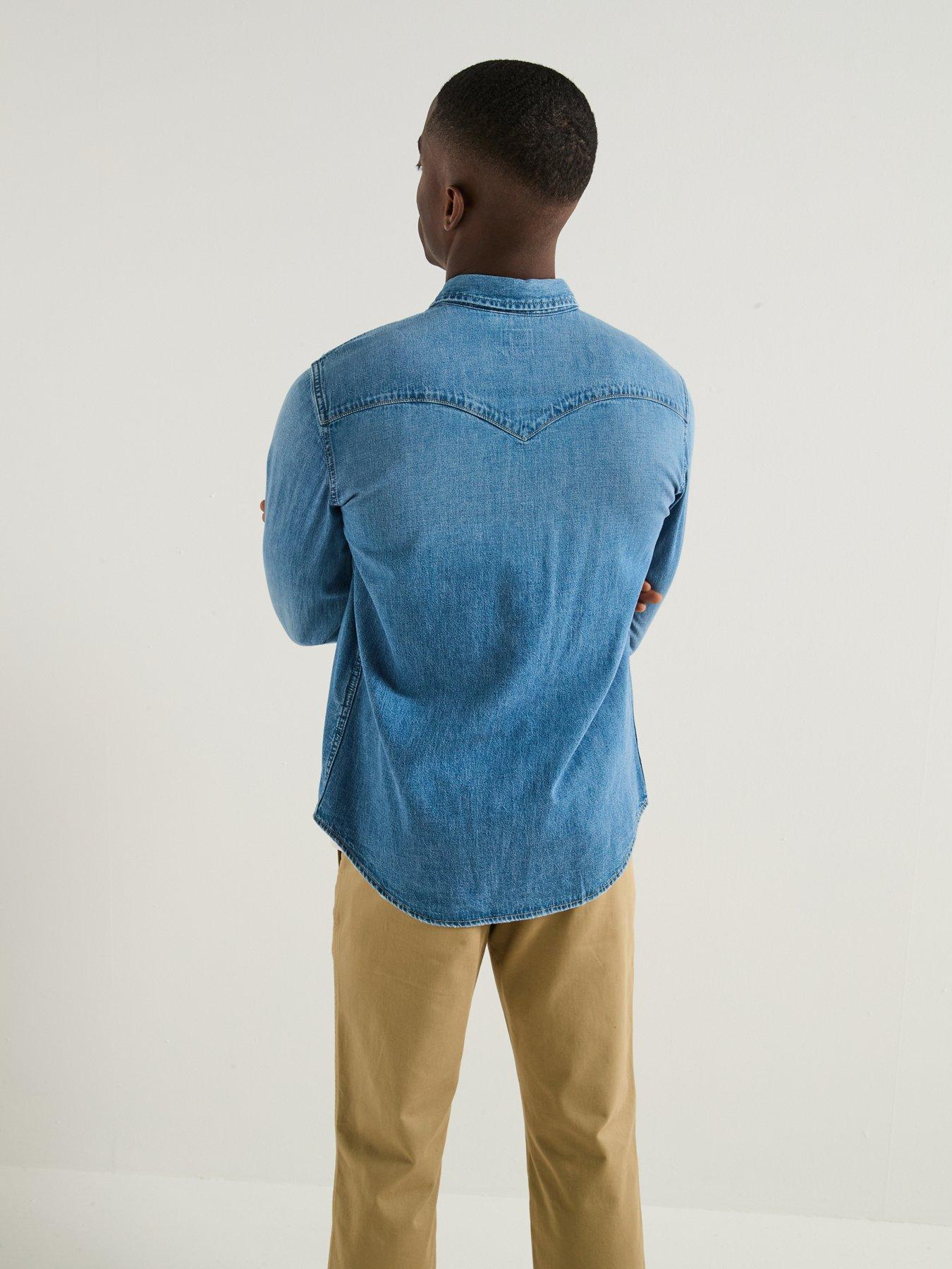 Image 2 of 6 of Levi's Classic Western Denim Patch Long Sleeve Shirt- Blue