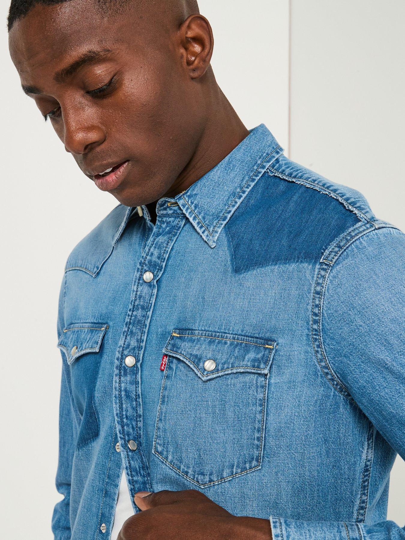 Image 4 of 6 of Levi's Classic Western Denim Patch Long Sleeve Shirt- Blue