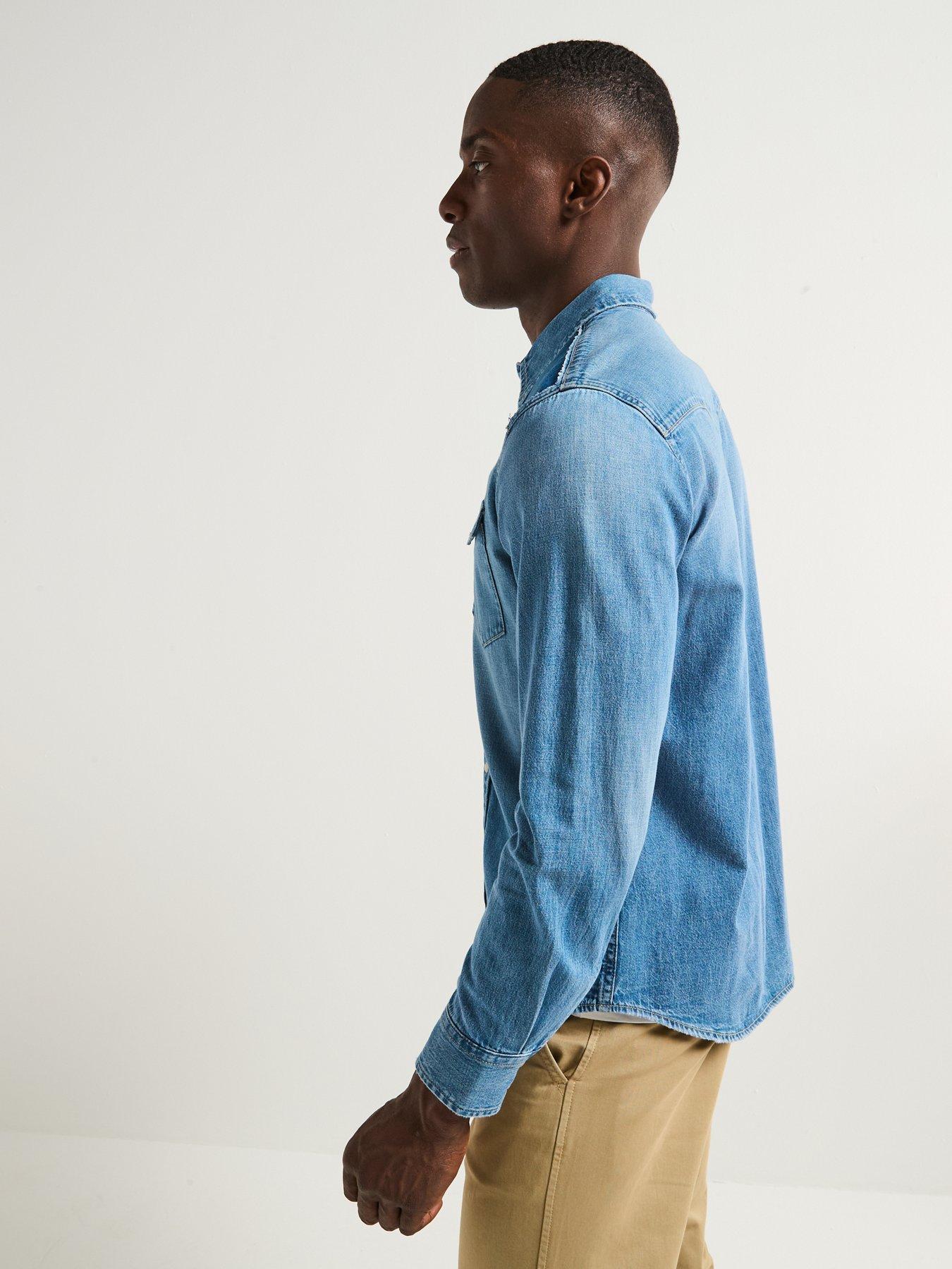 Image 6 of 6 of Levi's Classic Western Denim Patch Long Sleeve Shirt- Blue