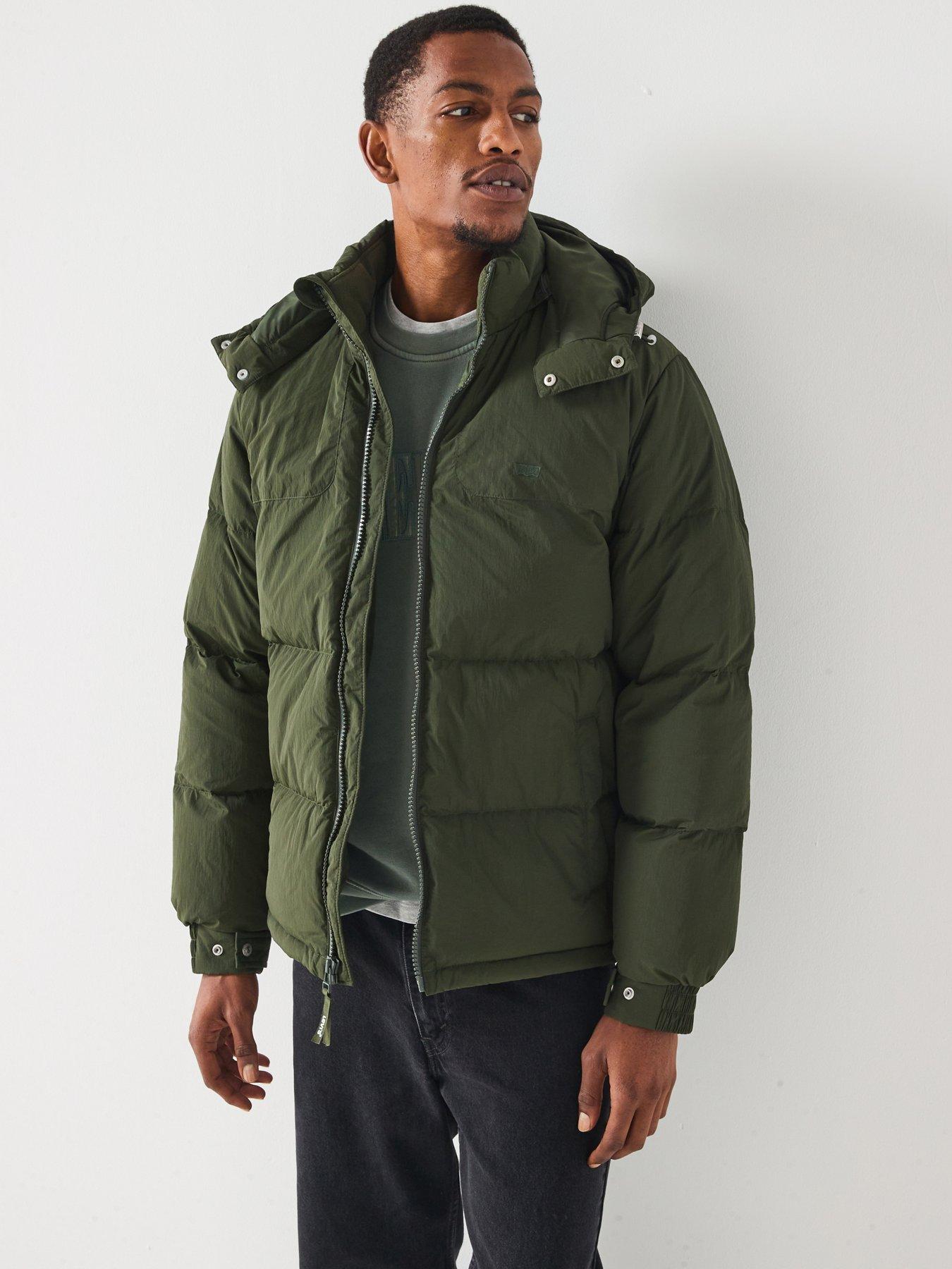 front image of levis-rockridge-hooded-short-padded-jacket-khaki