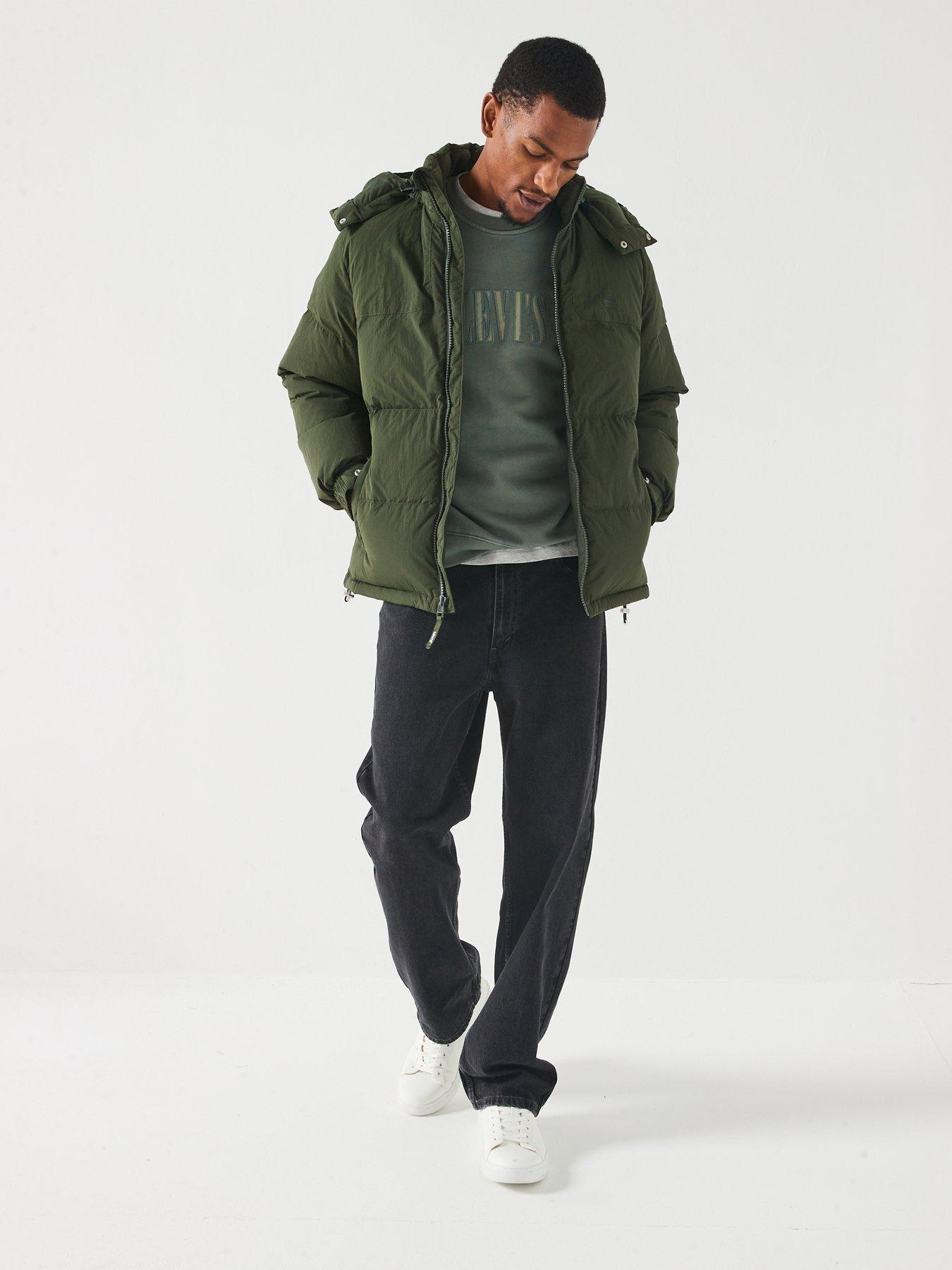  image of levis-rockridge-hooded-short-padded-jacket-khaki