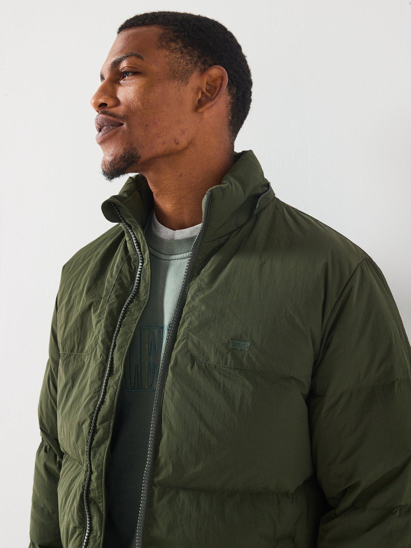  image of levis-rockridge-hooded-short-padded-jacket-khaki