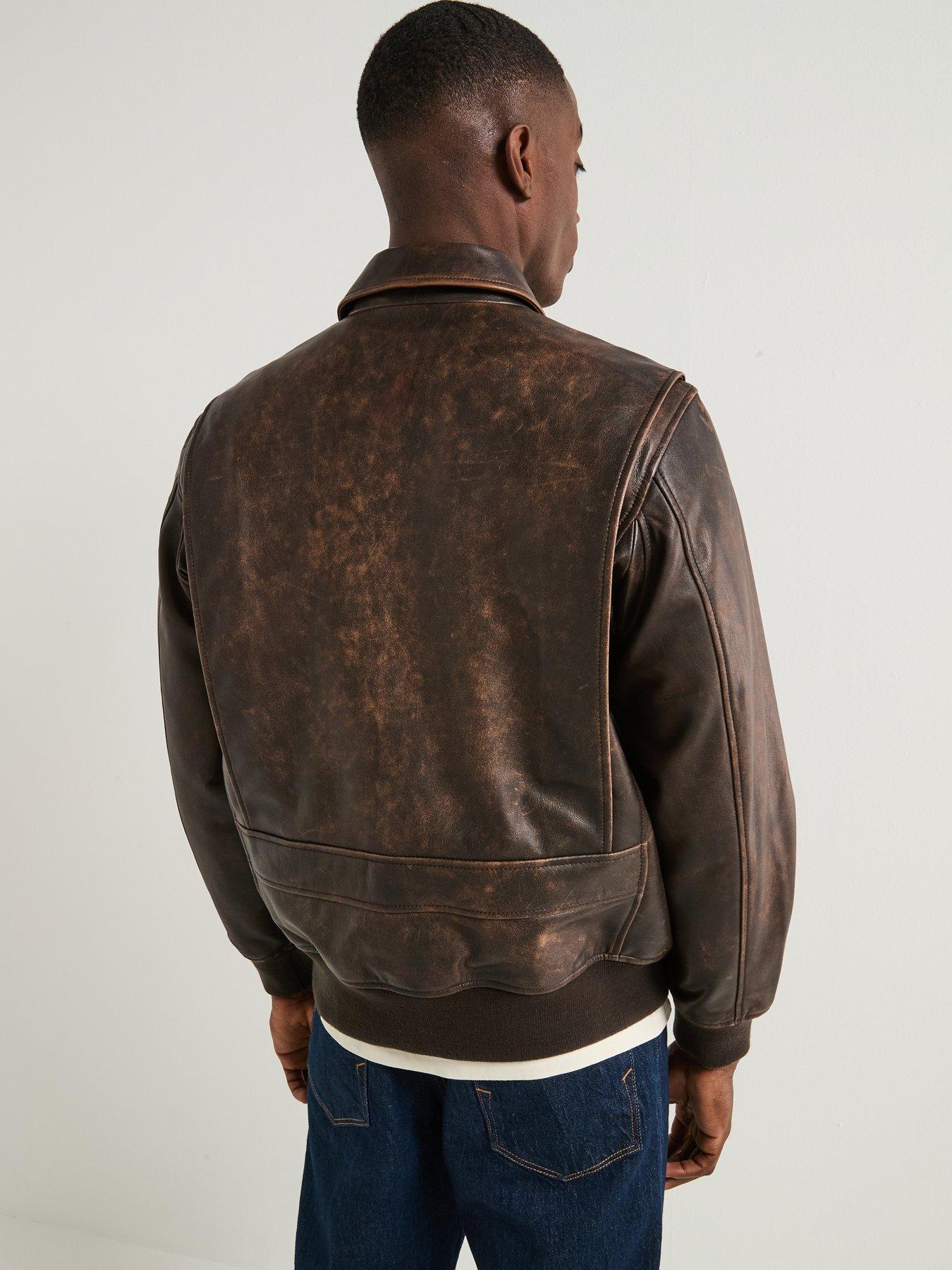 Levi's Clayton Cuffed Leather Aviator Jacket - Brown | Littlewoods