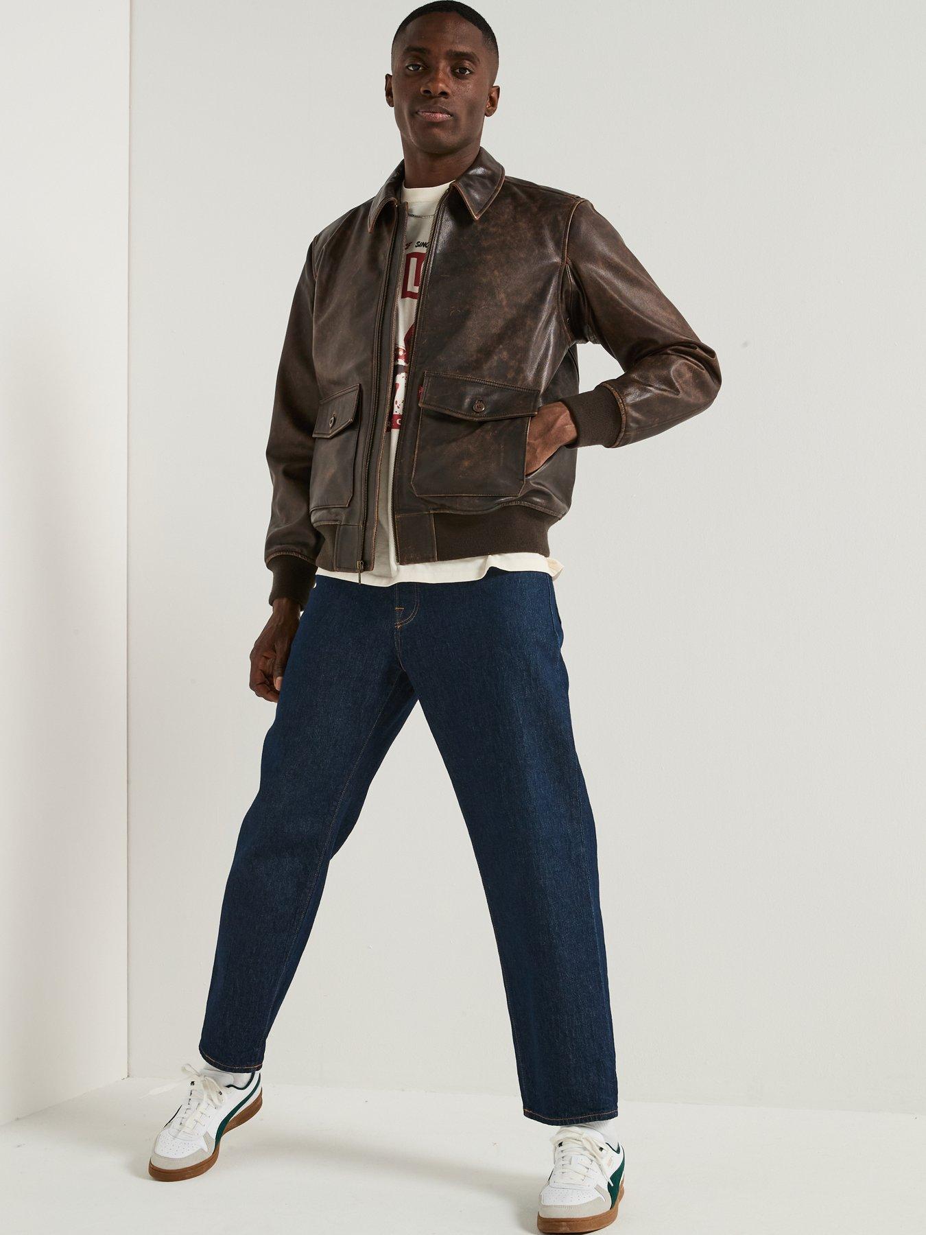 Levi's Clayton Cuffed Leather Aviator Jacket - Brown | Littlewoods