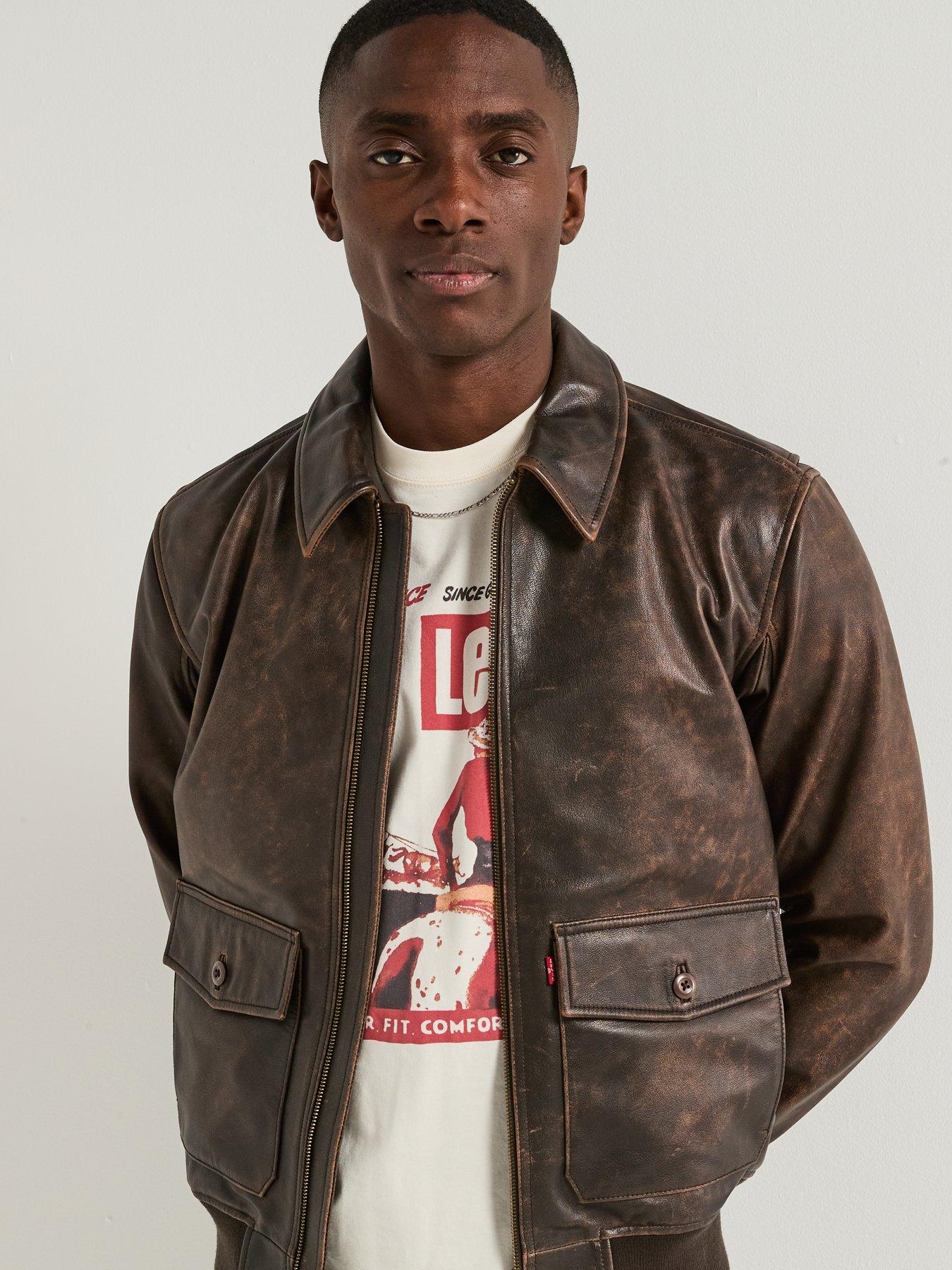 Levi's Clayton Cuffed Leather Aviator Jacket - Brown | Littlewoods