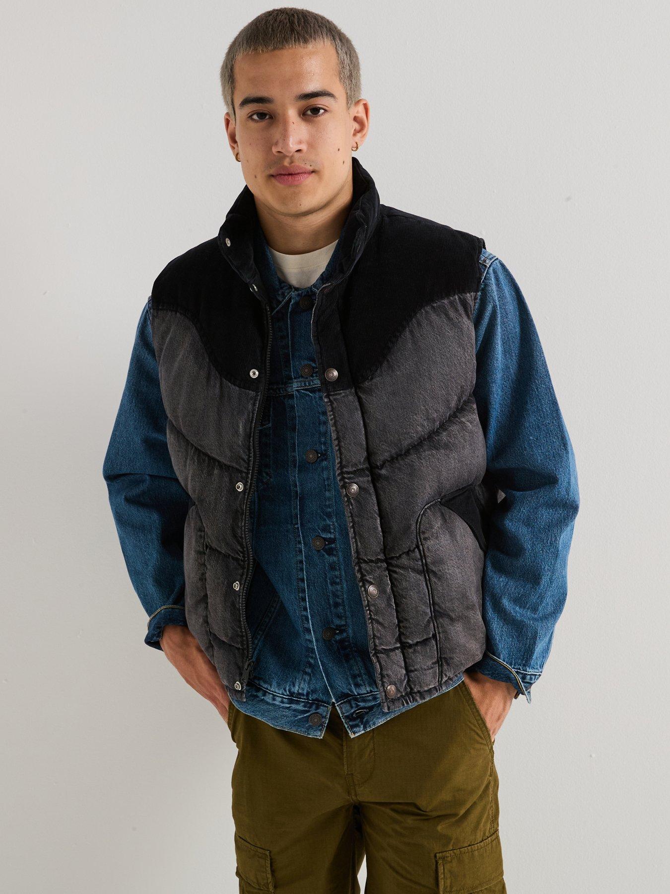 front image of levis-wild-west-padded-two-tone-denim-gilet--black