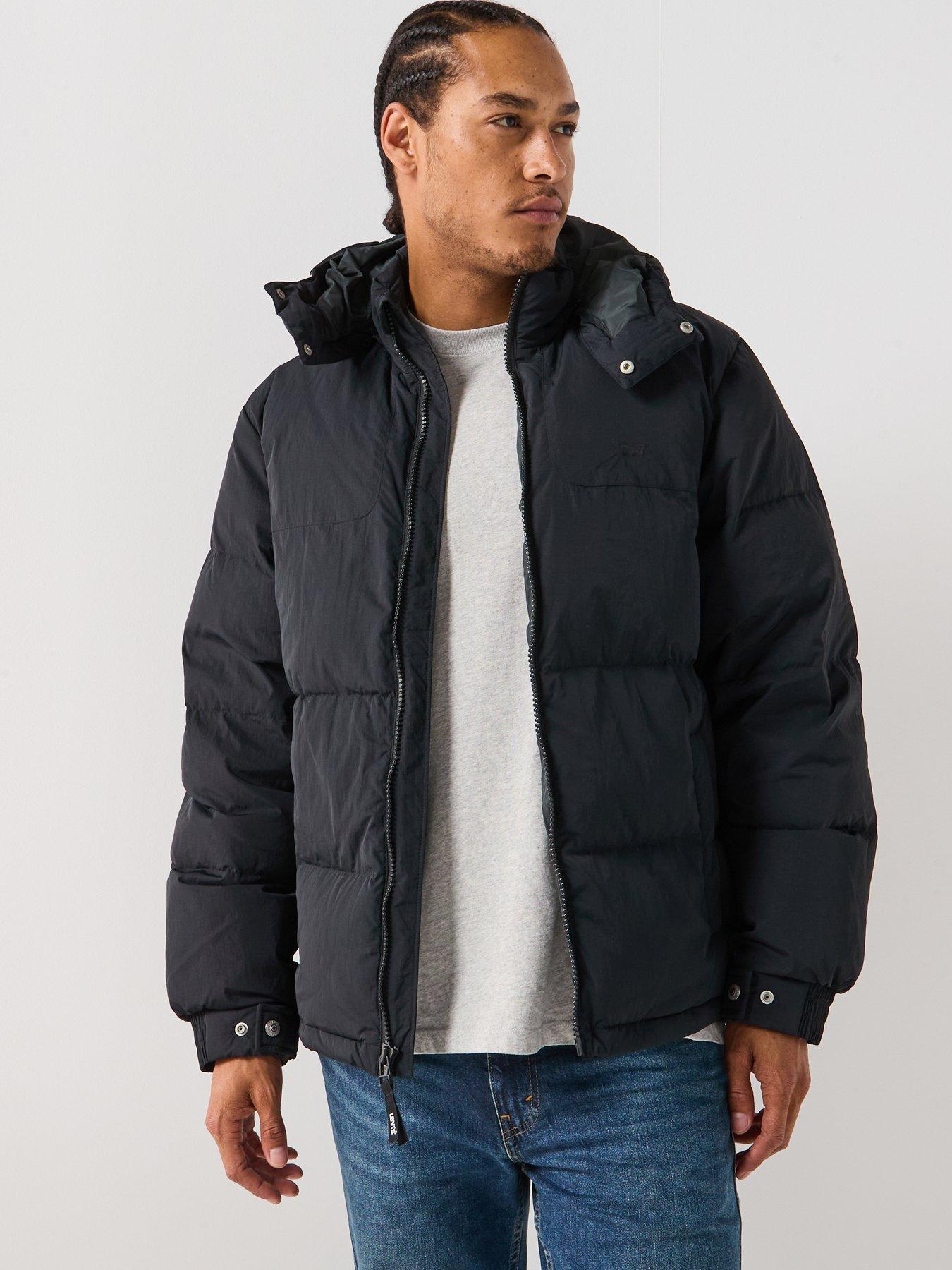front image of levis-rockridge-hooded-short-padded-jacket-black