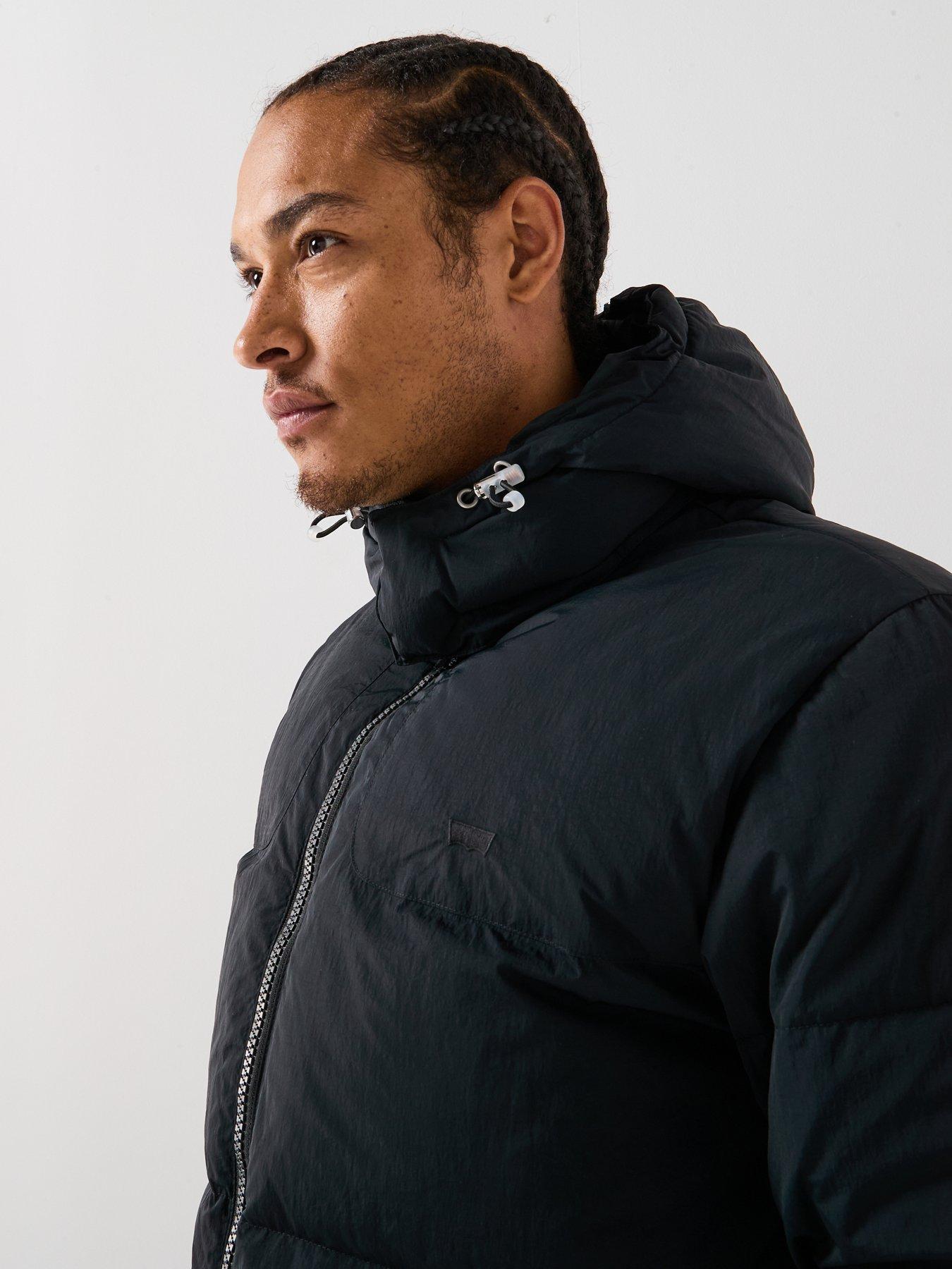  image of levis-rockridge-hooded-short-padded-jacket-black