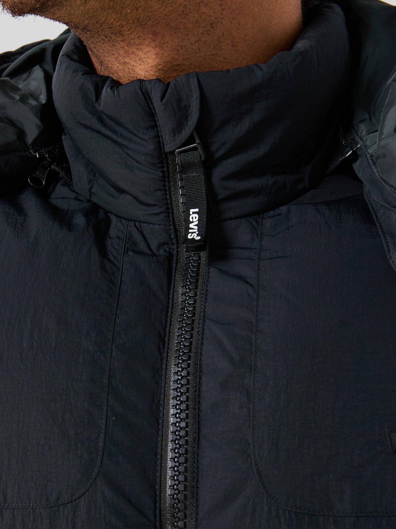  image of levis-rockridge-hooded-short-padded-jacket-black