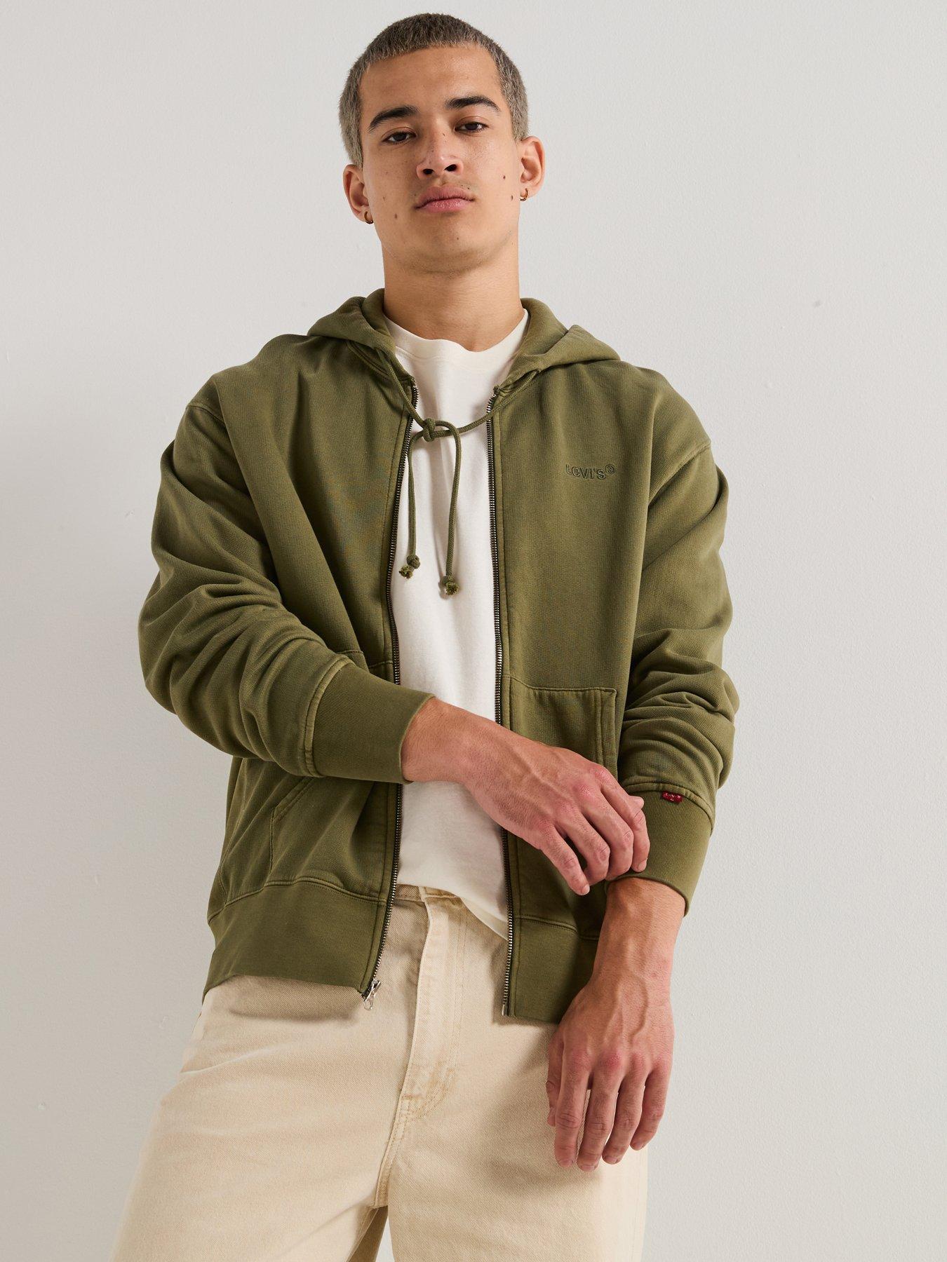 undefined Authentic Relaxed Fit Fleece Full Zip Hoodie - Olive Green