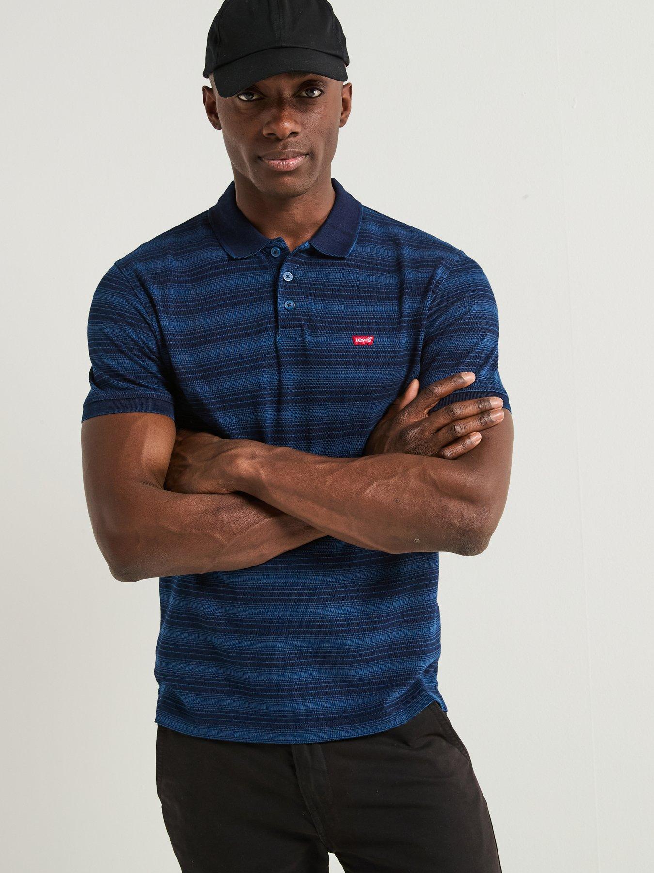 undefined Housemark Logo Short Sleeve Striped Polo Shirt - Navy