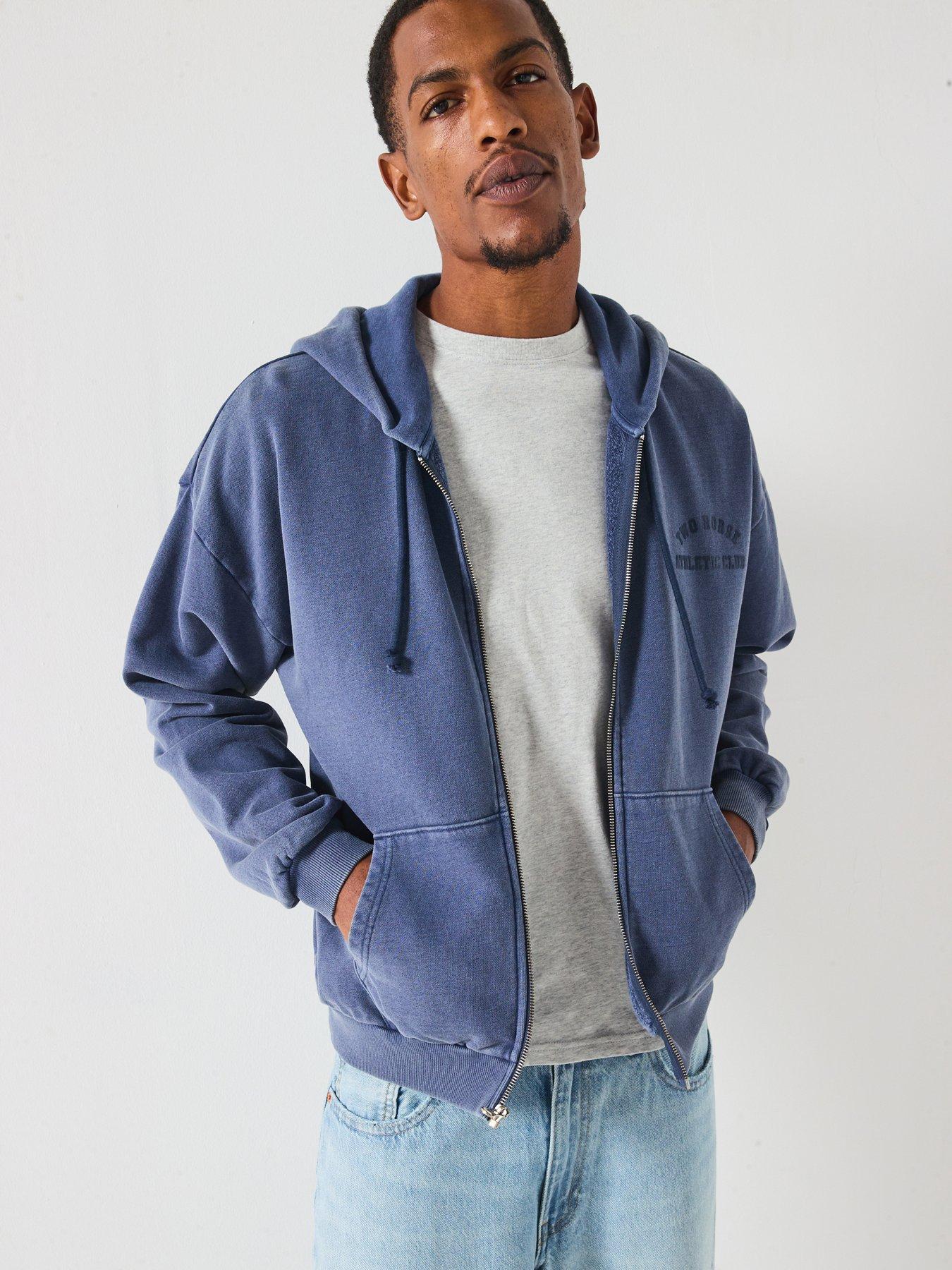 undefined Two Horse Cropped Fleece Zip Through Hoodie - Blue