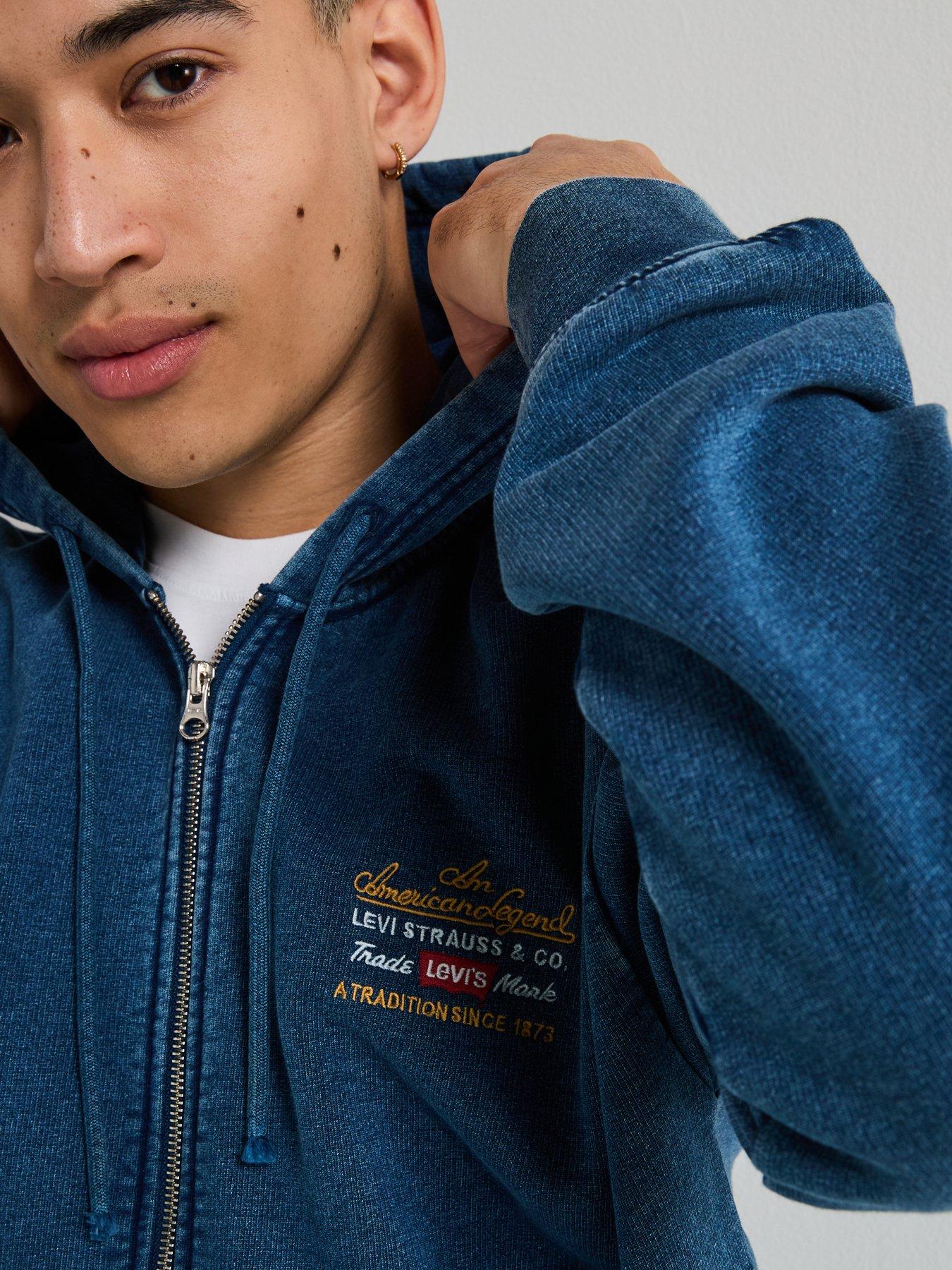 Image 5 of 6 of Levi's Archive Sport Fleece Zip Through Denim Finish Hoodie - Dark Blue