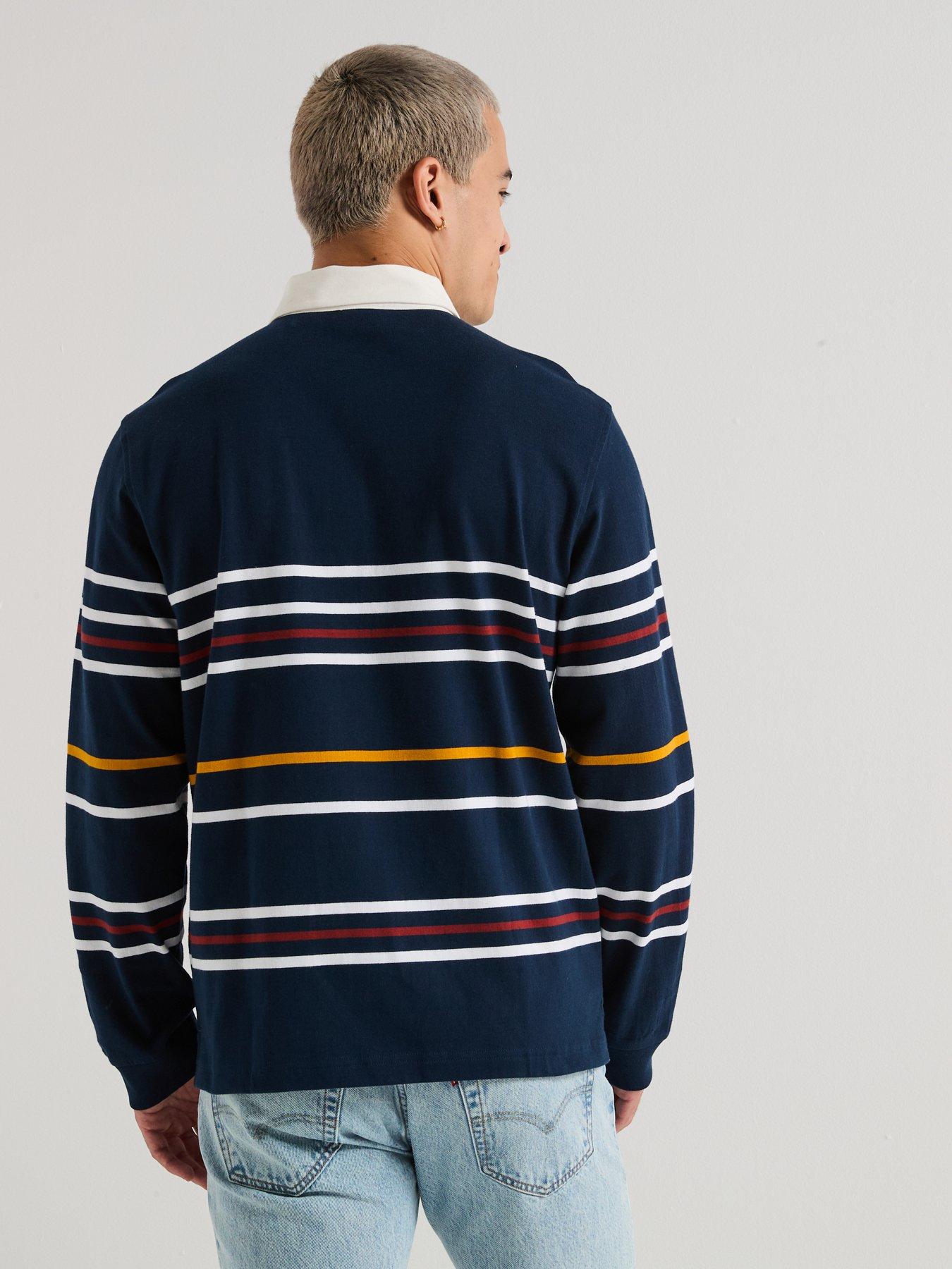 Image 2 of 6 of Levi's Union Long Sleeve Striped Rugby Polo Shirt - Navy