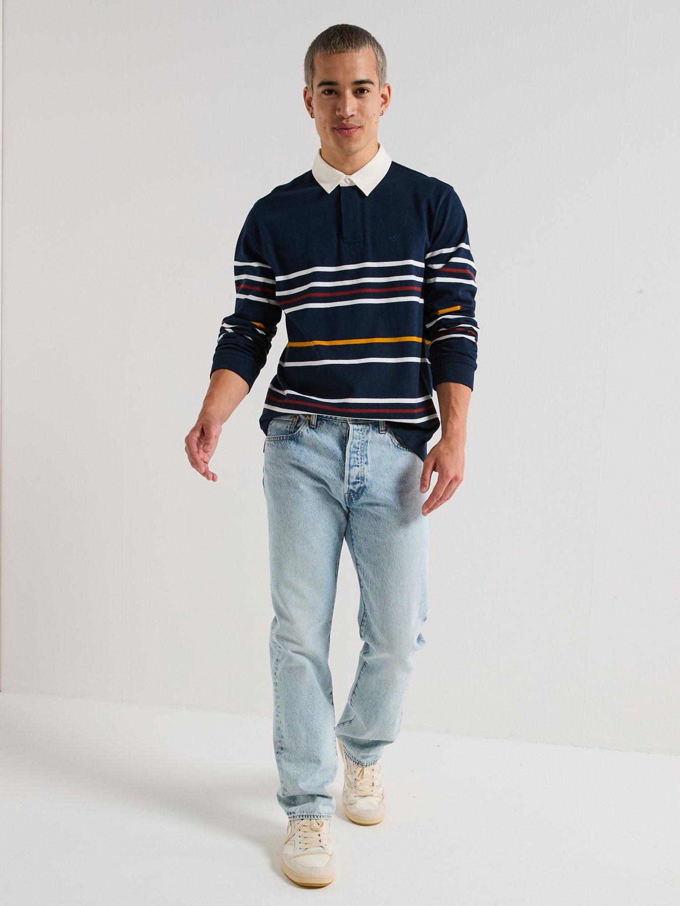 Image 3 of 6 of Levi's Union Long Sleeve Striped Rugby Polo Shirt - Navy
