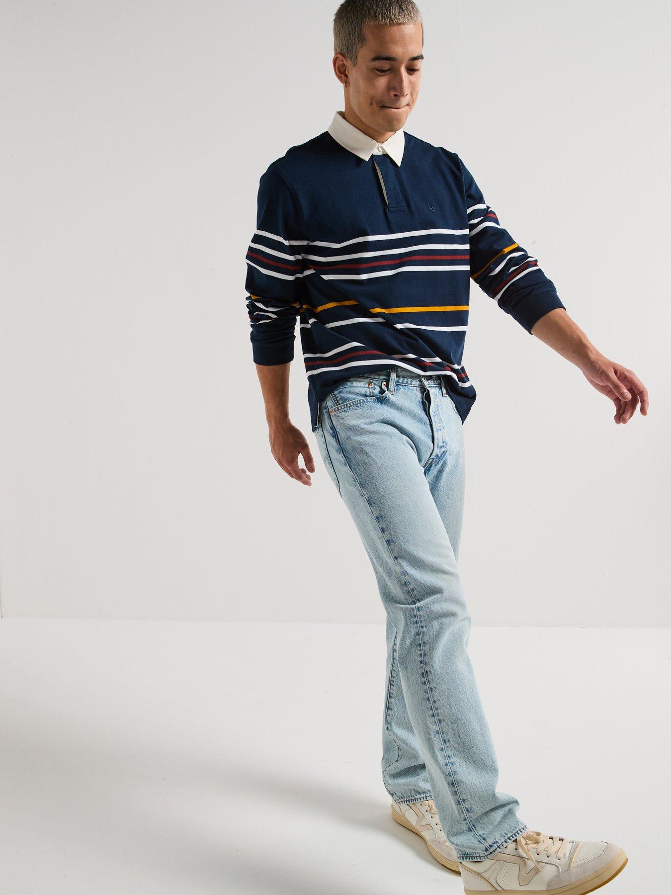 Image 6 of 6 of Levi's Union Long Sleeve Striped Rugby Polo Shirt - Navy