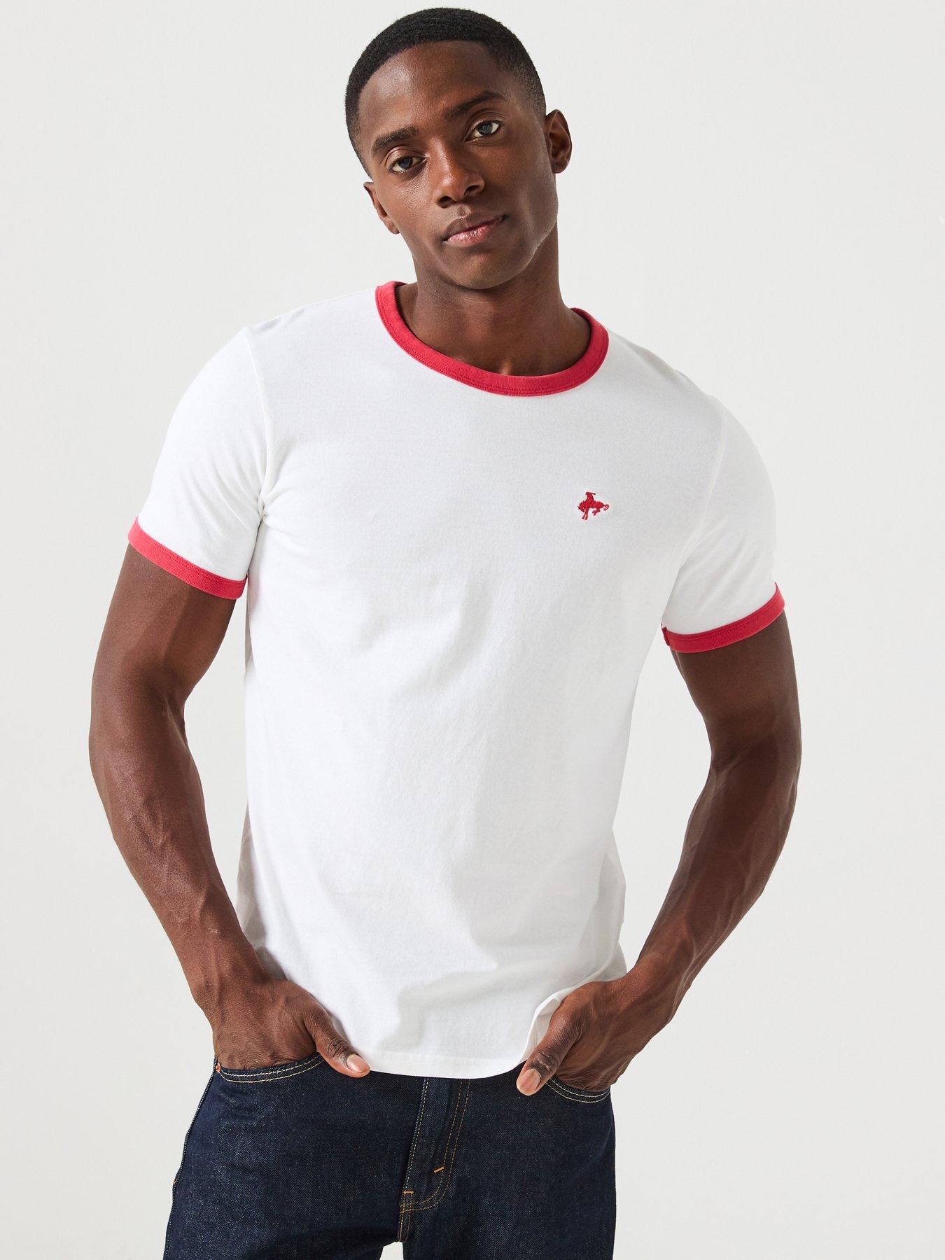 undefined Retro Ringer Embroidered Short Sleeve T-Shirt- White