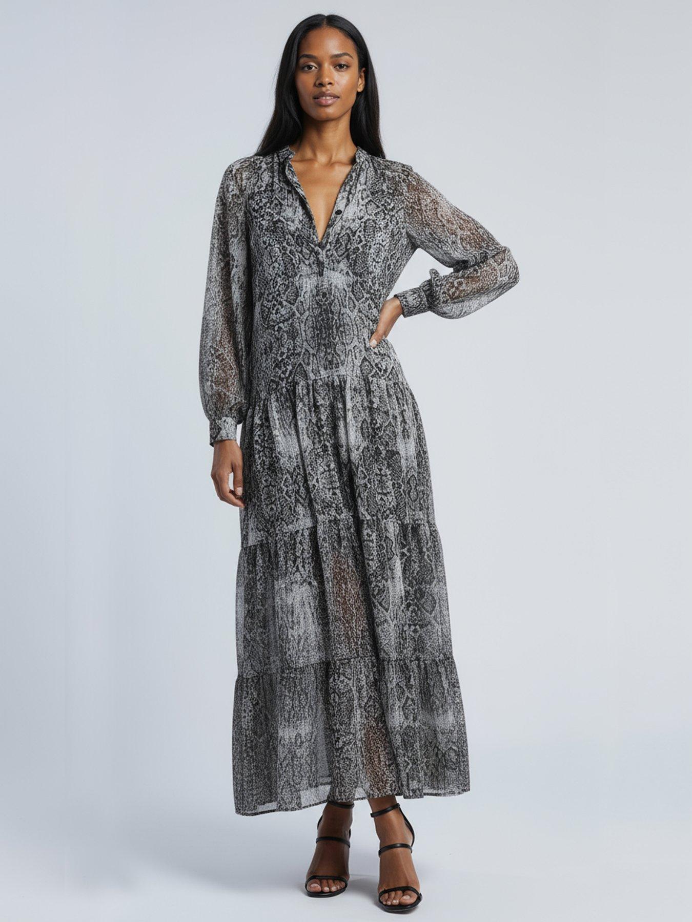 Religion Cala Tiered Boho Maxi Dress In Snake Skin Print - Natural |  Littlewoods