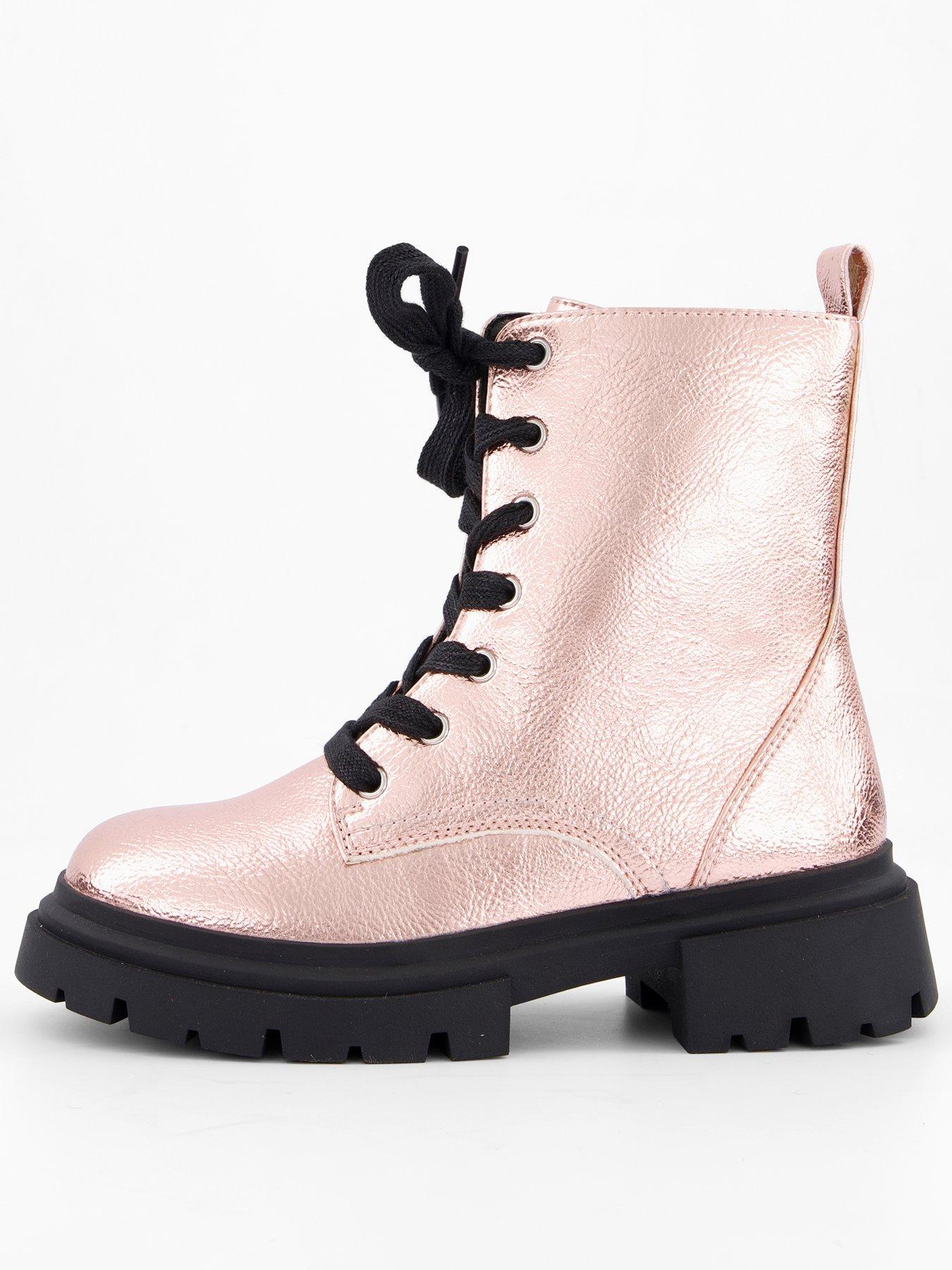 undefined Metallic Lace Up Boot - Pink