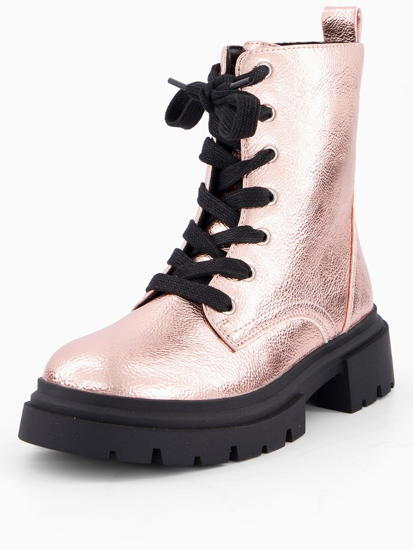 stillFront image of the-very-collection-girls-metallic-rose-gold-lace-up-boot