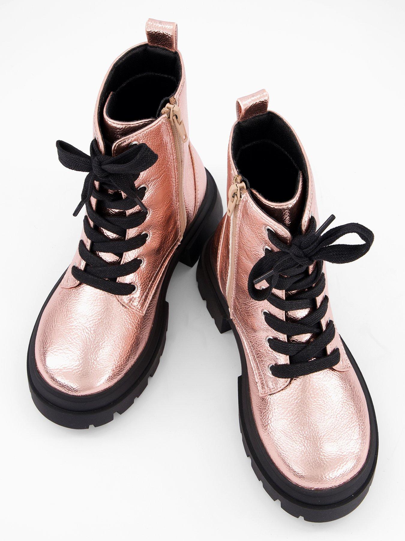  image of the-very-collection-girls-metallic-rose-gold-lace-up-boot