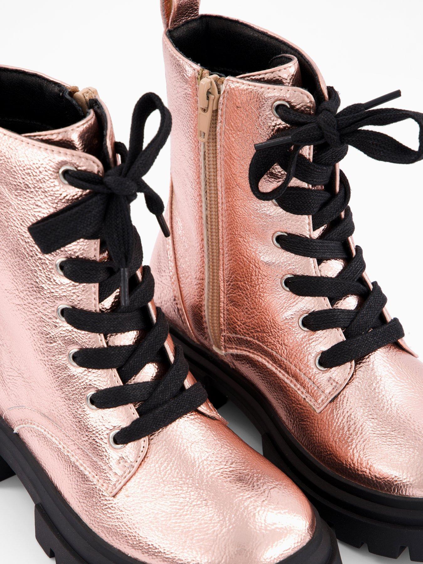  image of the-very-collection-girls-metallic-rose-gold-lace-up-boot