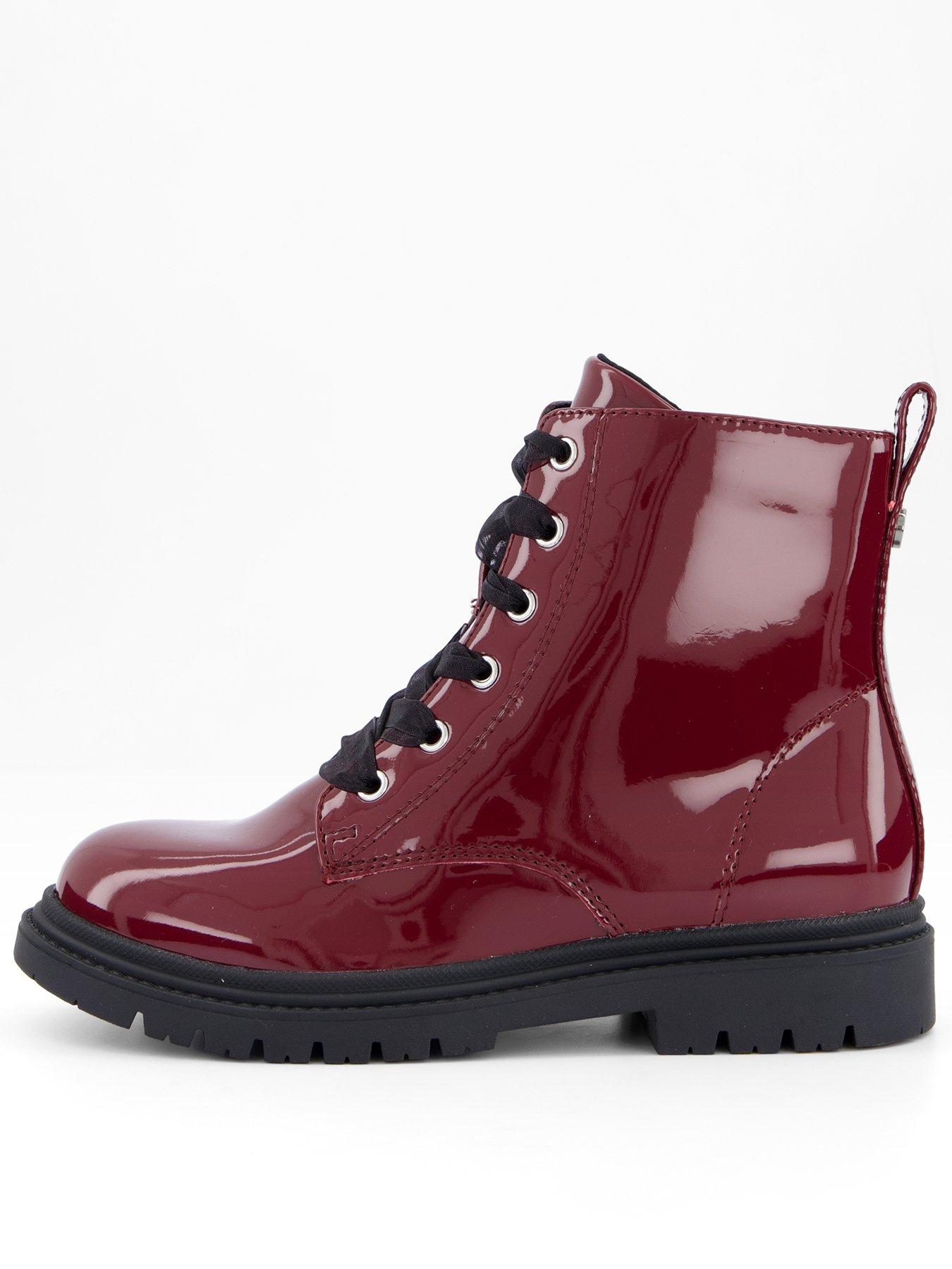 undefined Girls Patent Lace Boots - Red