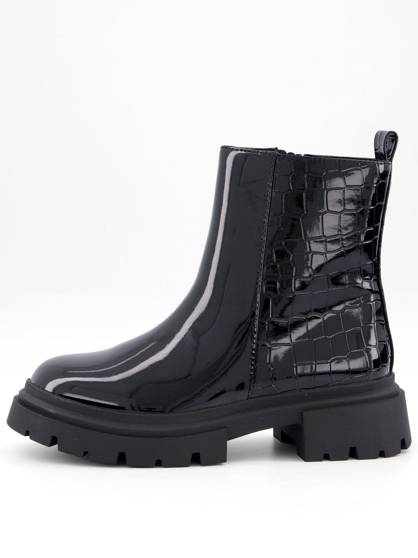 The Very Collection Girls Patent Croc Chunky Chelsea Boot  - Black