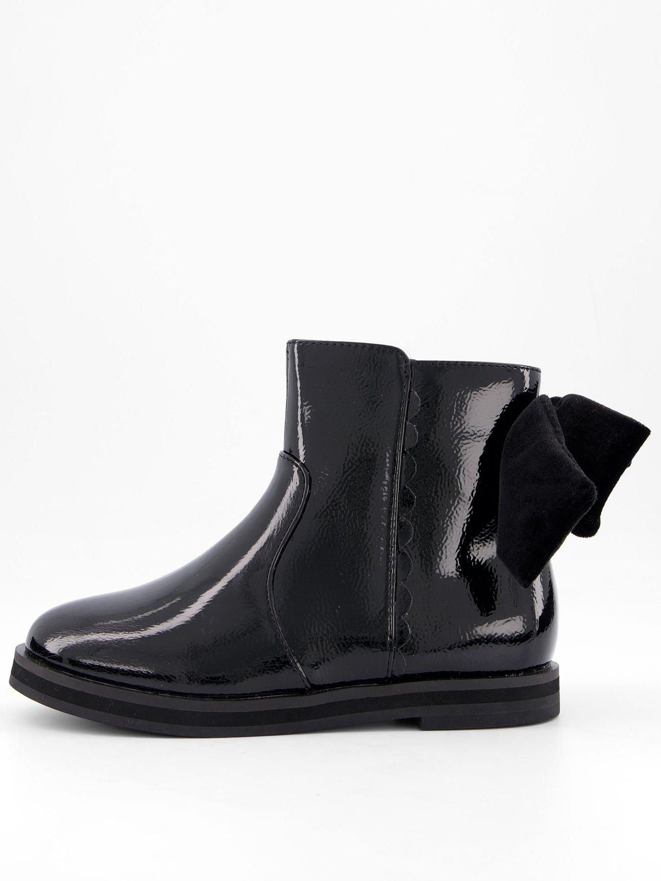 undefined Patent Bow Ankle Boot - Black