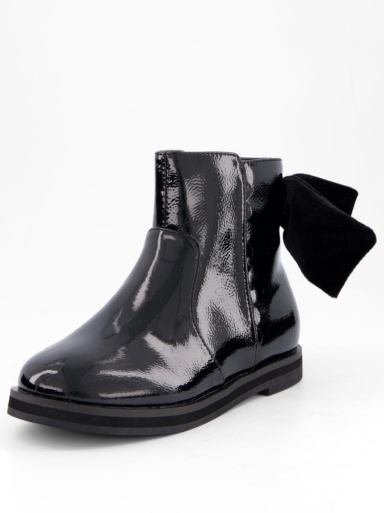  image of the-very-collection-girls-velvet-bow-back-patent-ankle-boot