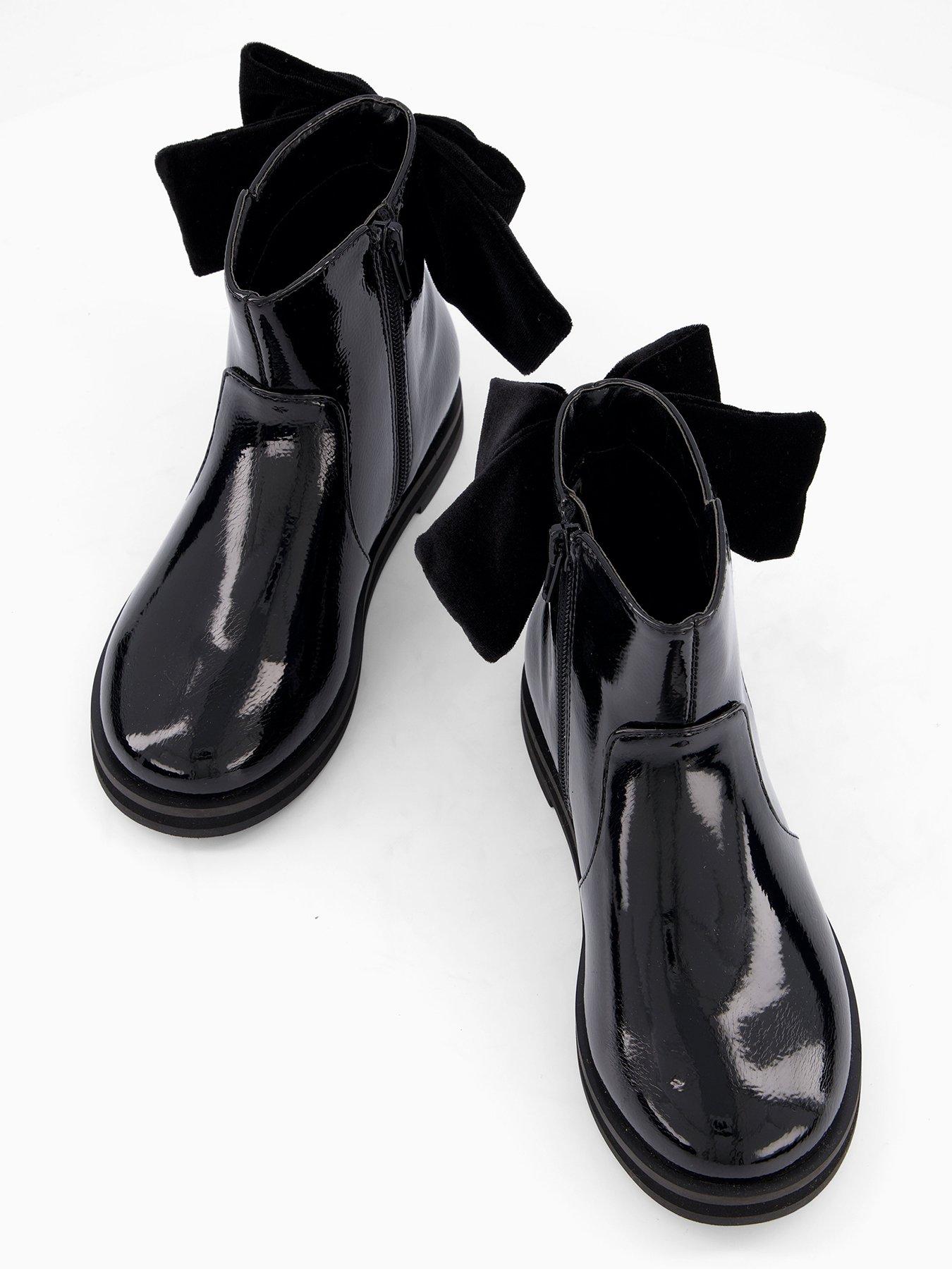  image of the-very-collection-girls-velvet-bow-back-patent-ankle-boot