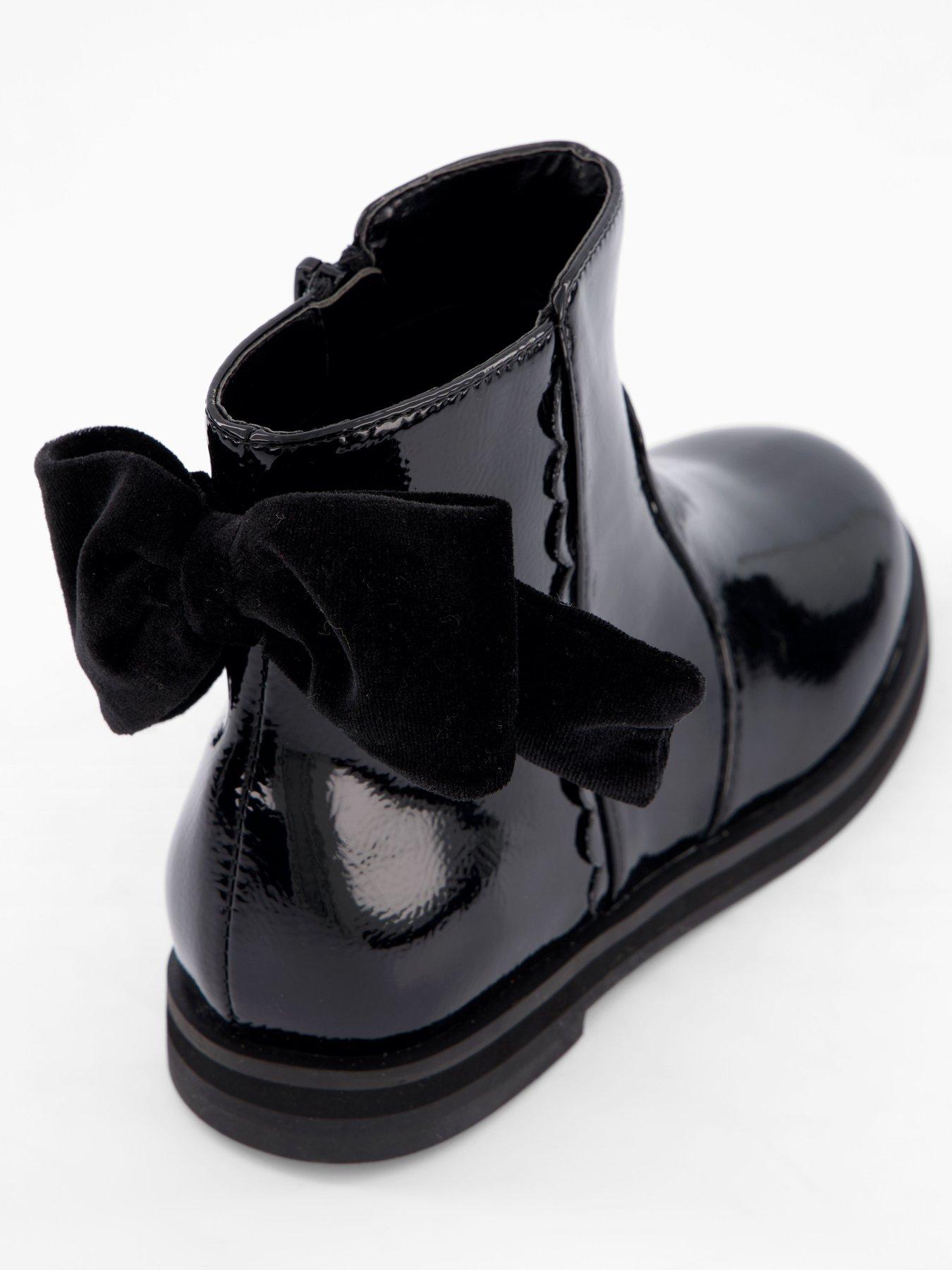  image of the-very-collection-girls-velvet-bow-back-patent-ankle-boot