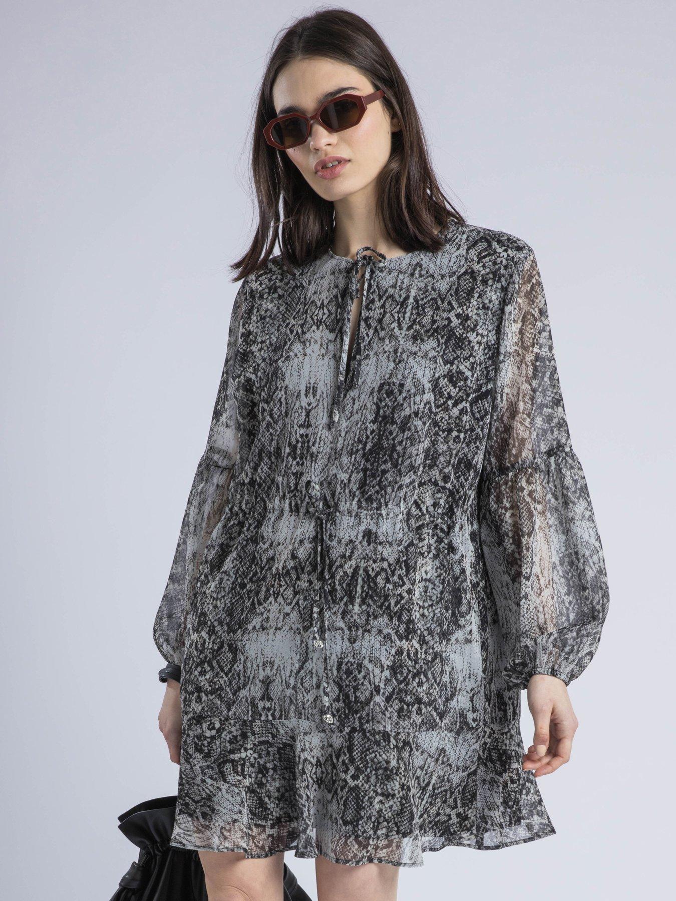 Religion Eternity Mini Dress With Neck Tie In Snake Skin Print - Natural