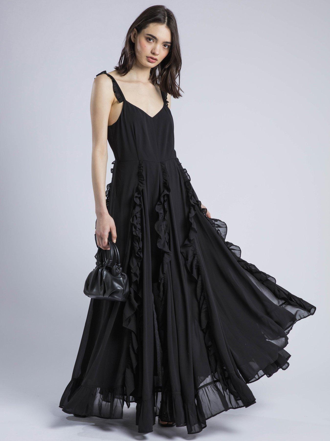 undefined Kate Maxi Ruffle Dress With Spaghetti Straps - Black
