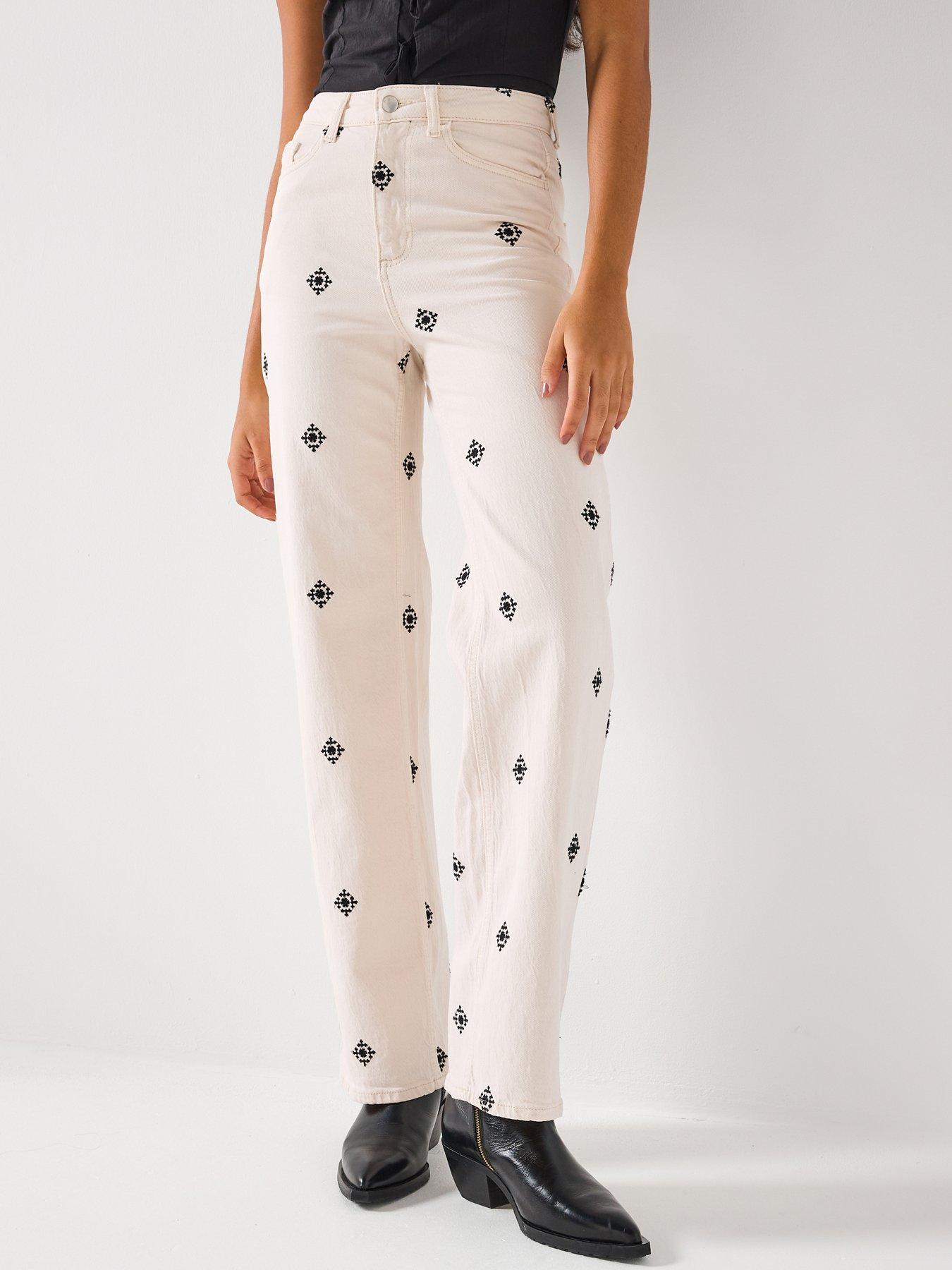  image of vero-moda-vmtessa-wide-embroidered-denim-jeans-ecru