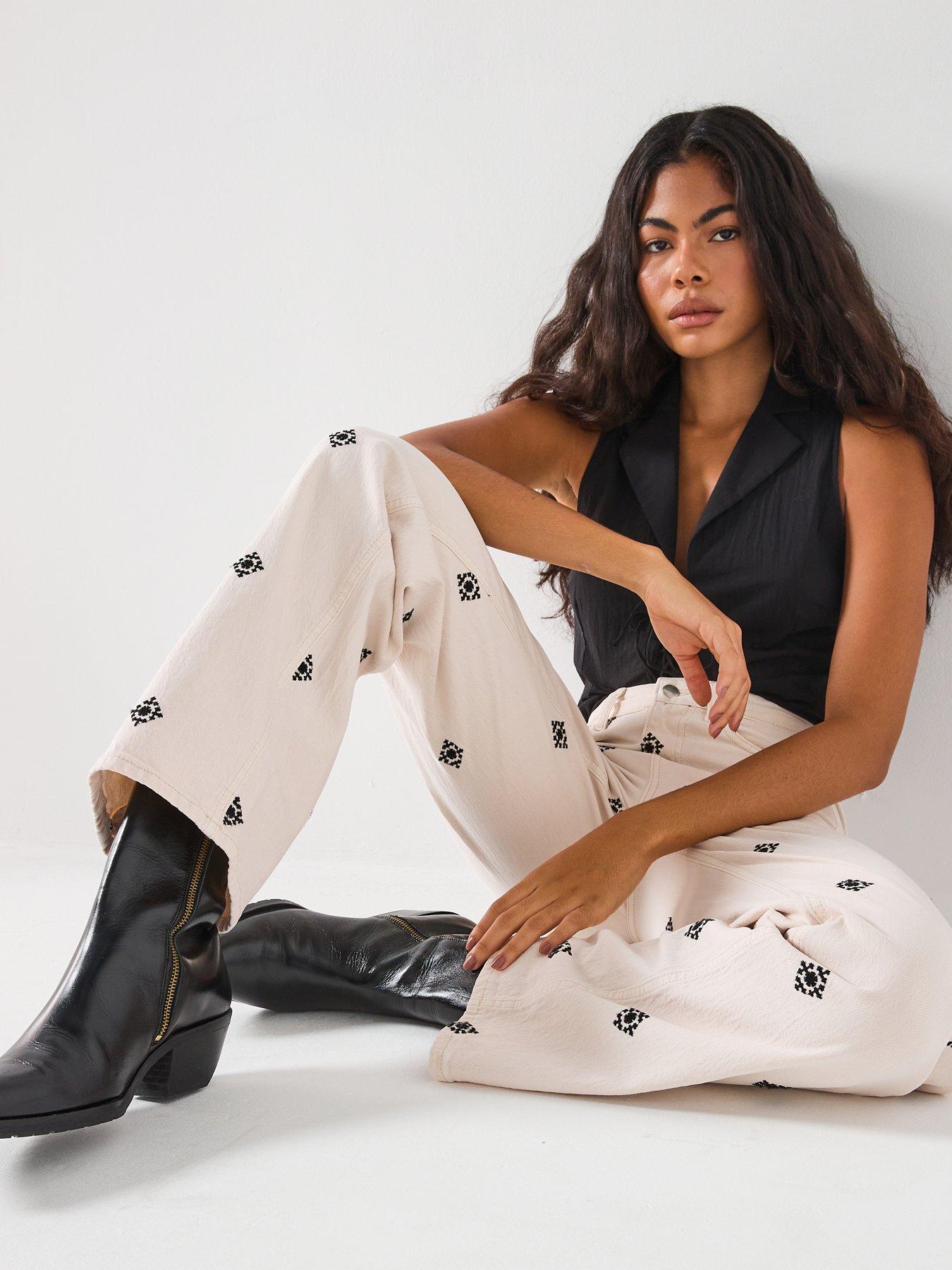  image of vero-moda-vmtessa-wide-embroidered-denim-jeans-ecru