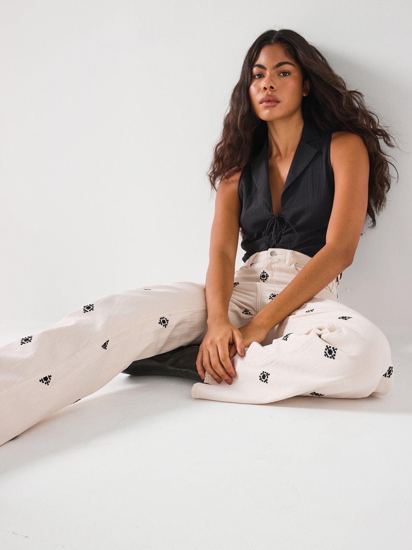  image of vero-moda-vmtessa-wide-embroidered-denim-jeans-ecru