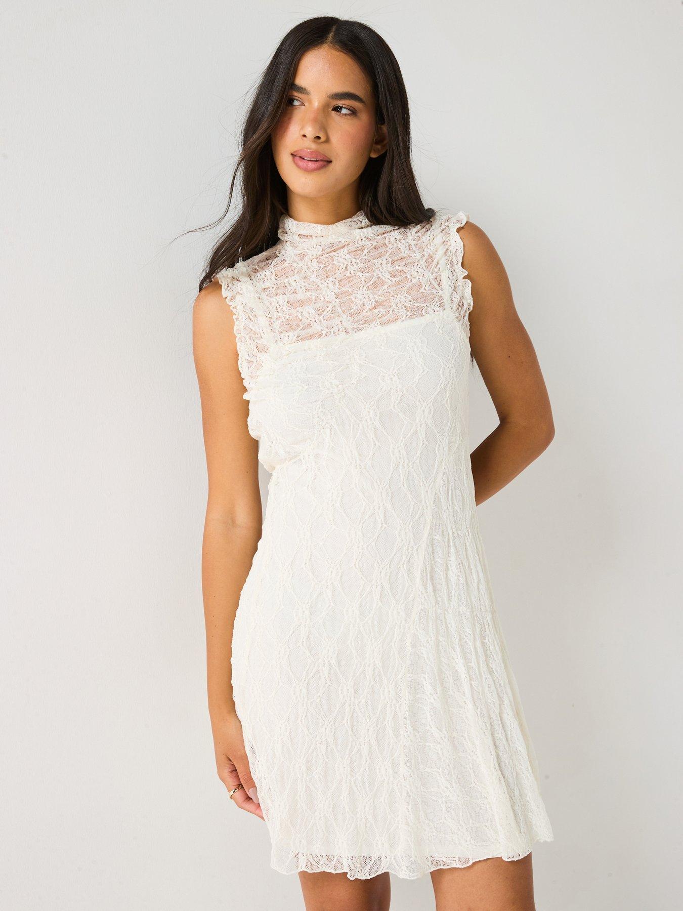 undefined Lisa Short Sleeve Mini Dress - Cream