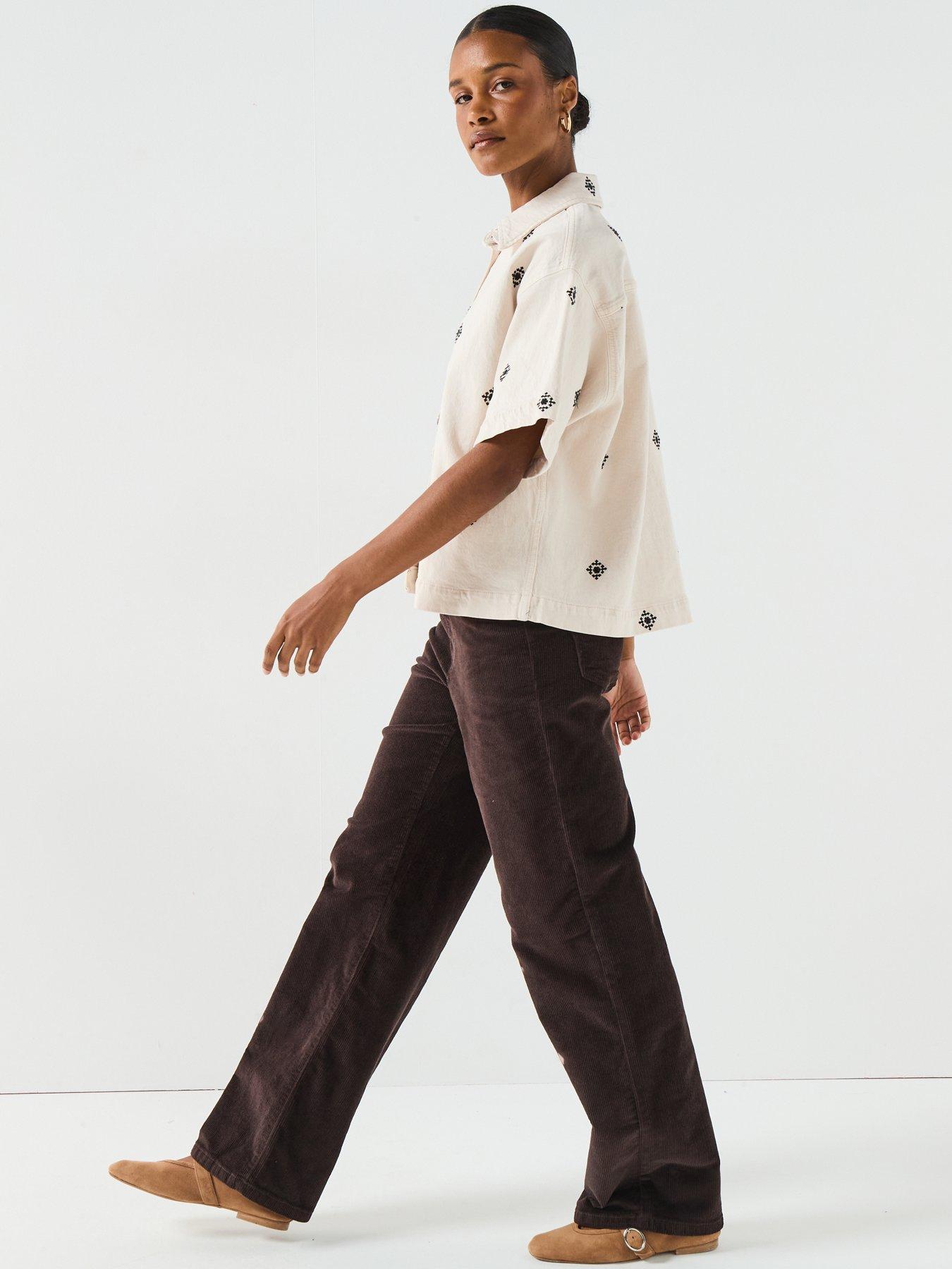 Image 5 of 6 of Vero Moda Short Sleeve Embroidered Denim Shirt - Cream