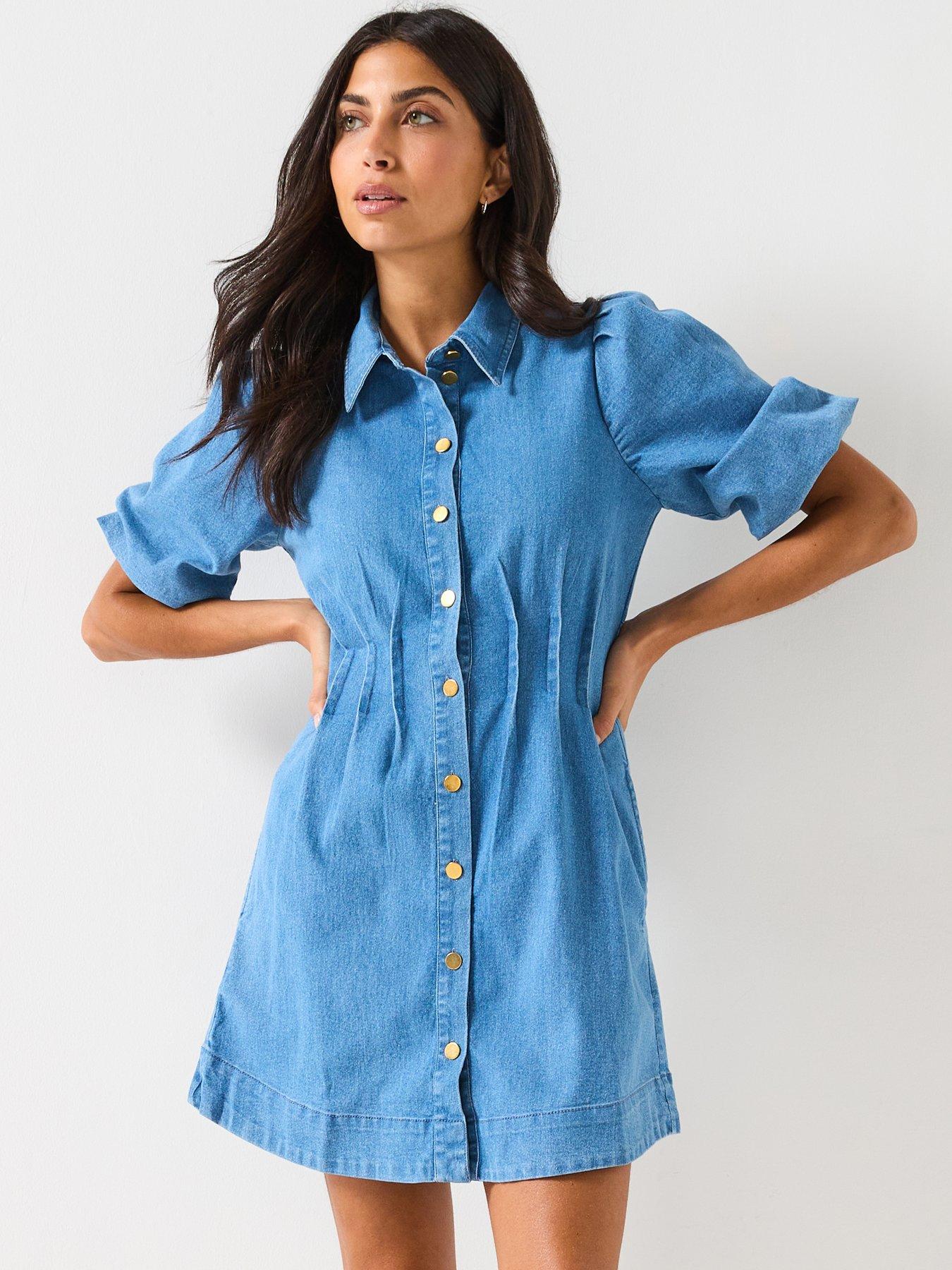  image of vero-moda-cassidy-denim-mini-denim-dress-blue