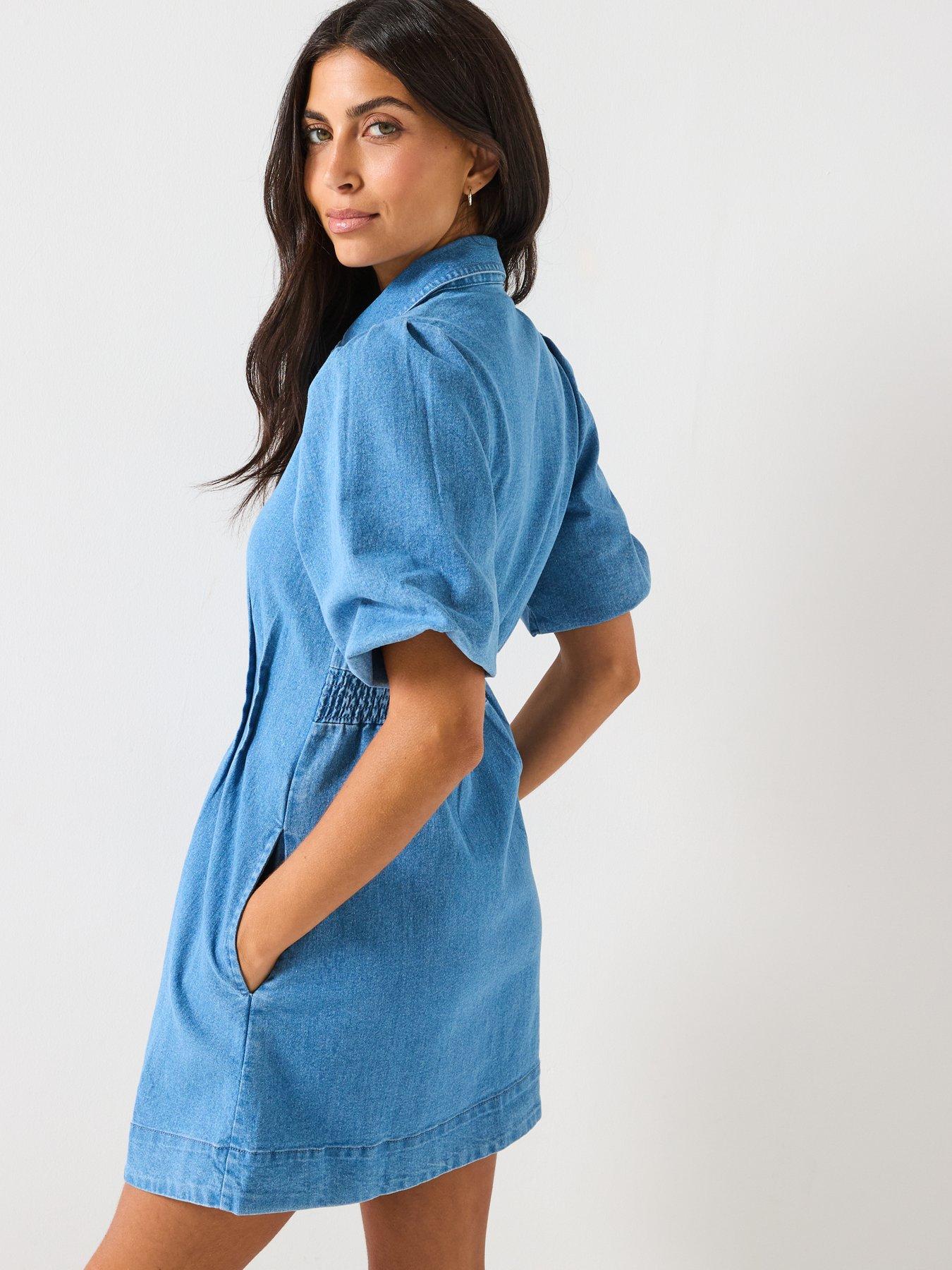  image of vero-moda-cassidy-denim-mini-denim-dress-blue