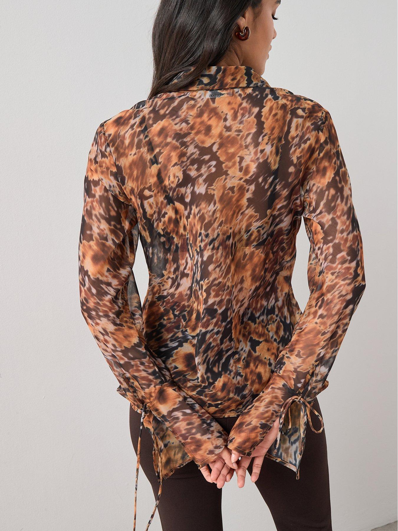 Image 2 of 7 of The Very Collection Tie Sleeve Printed Shirt - Orange