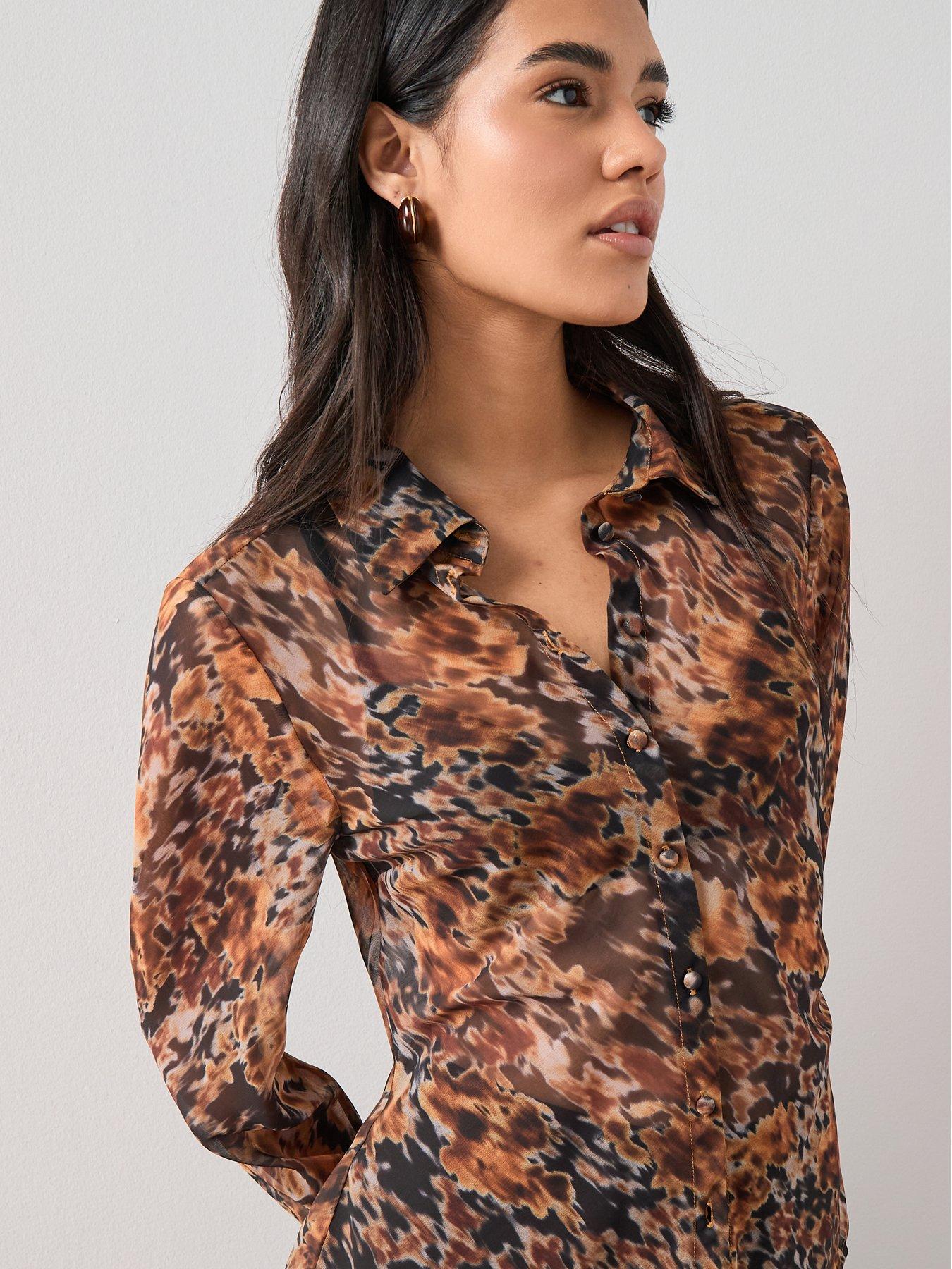 Image 4 of 7 of The Very Collection Tie Sleeve Printed Shirt - Orange