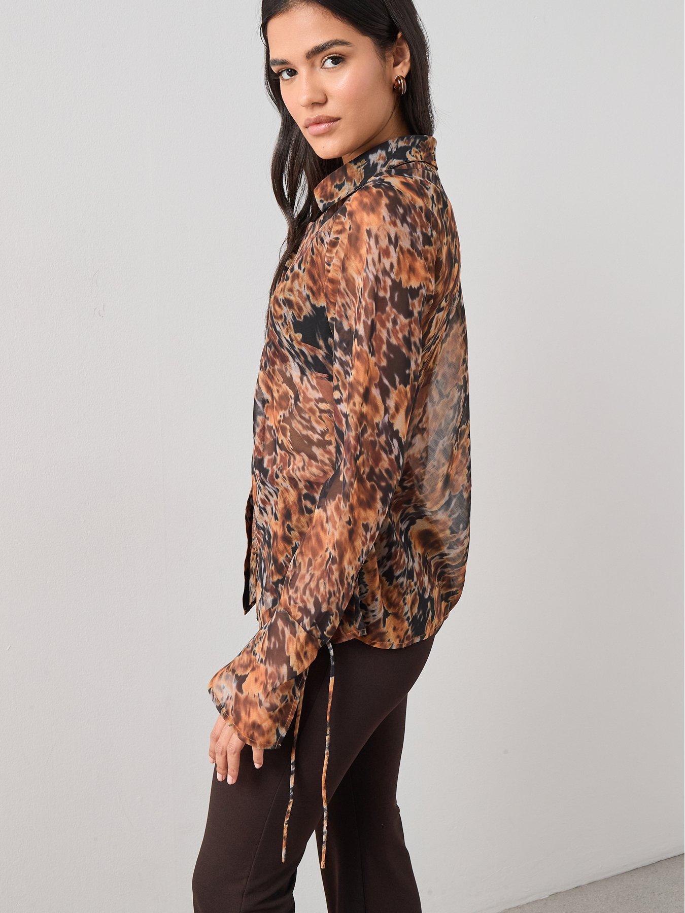 Image 5 of 7 of The Very Collection Tie Sleeve Printed Shirt - Orange